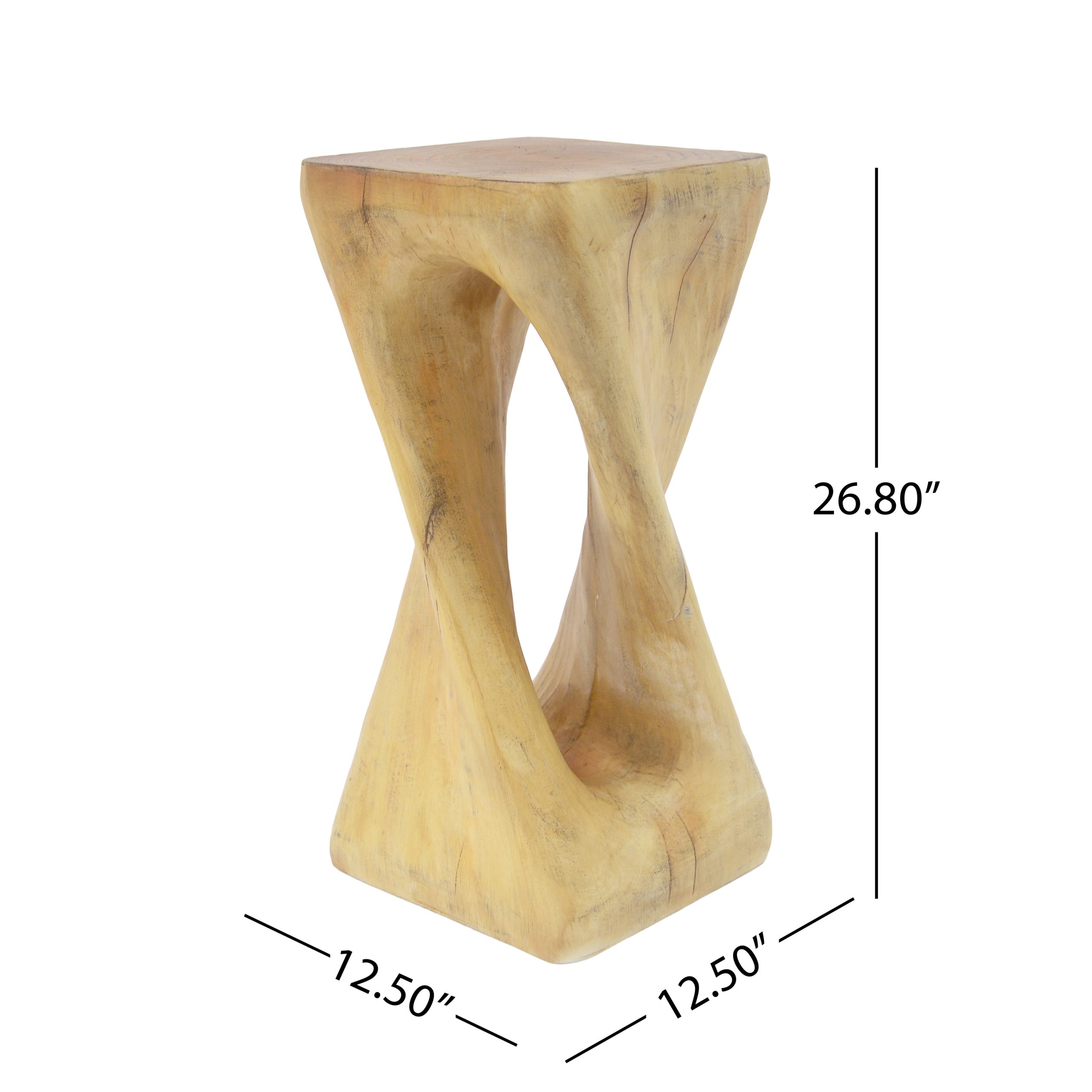Outdoor Side Table,Twist Shape End Table,Decorative Accent Table,Garden Stool Table for Patio Balcony Beach Pool Side,Lightweight Concrete,Wood Like Texture,Natural Color - Image 2