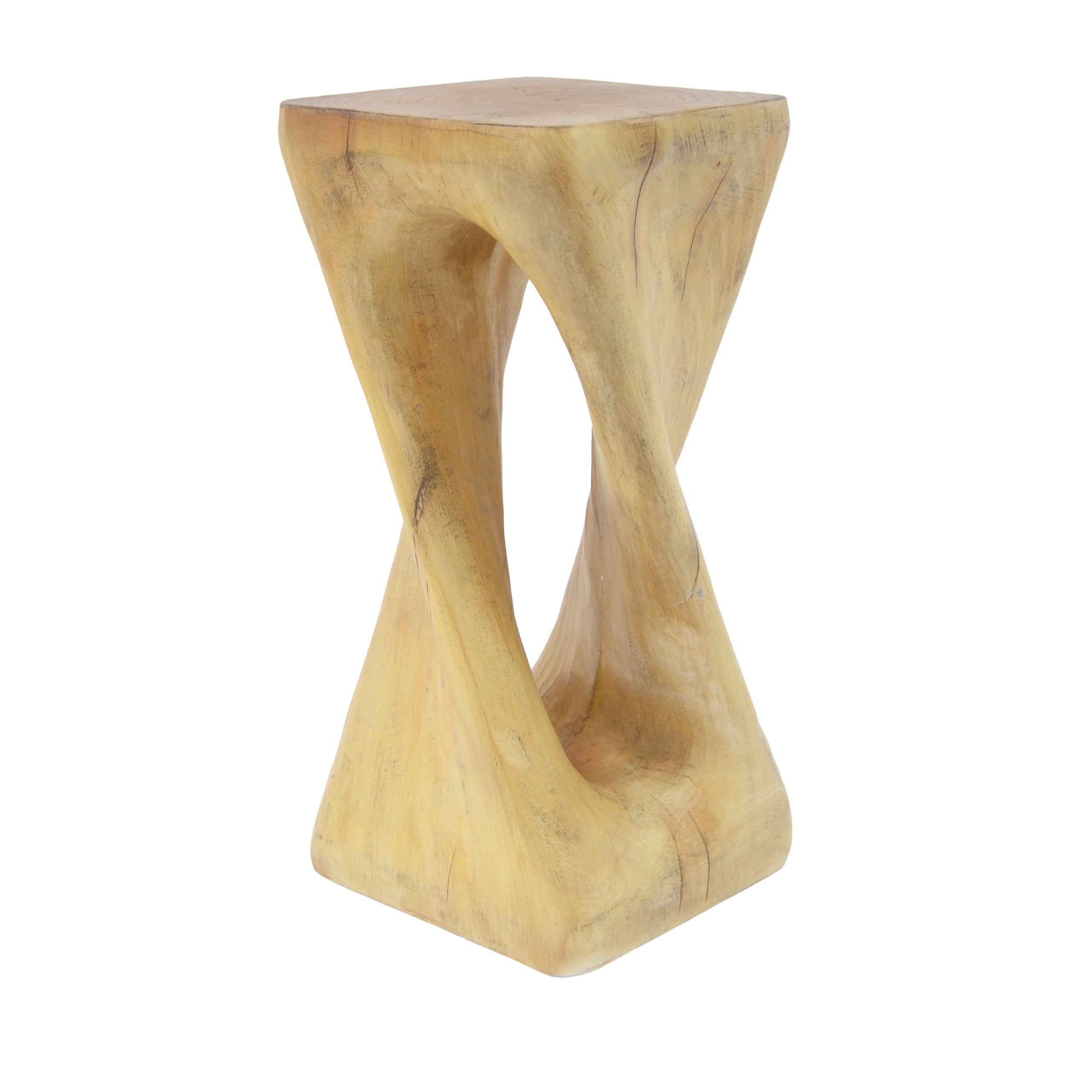 Outdoor Side Table,Twist Shape End Table,Decorative Accent Table,Garden Stool Table for Patio Balcony Beach Pool Side,Lightweight Concrete,Wood Like Texture,Natural Color - Image 4