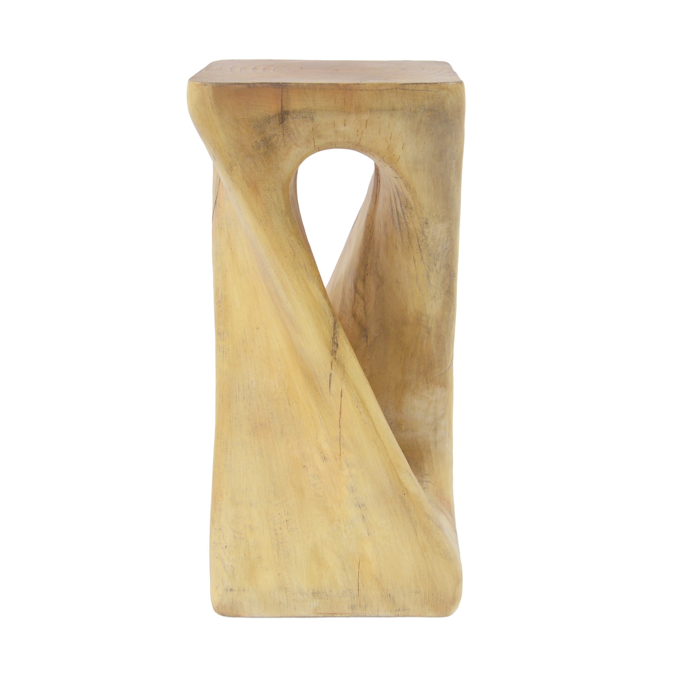 Outdoor Side Table,Twist Shape End Table,Decorative Accent Table,Garden Stool Table for Patio Balcony Beach Pool Side,Lightweight Concrete,Wood Like Texture,Natural Color - Image 6
