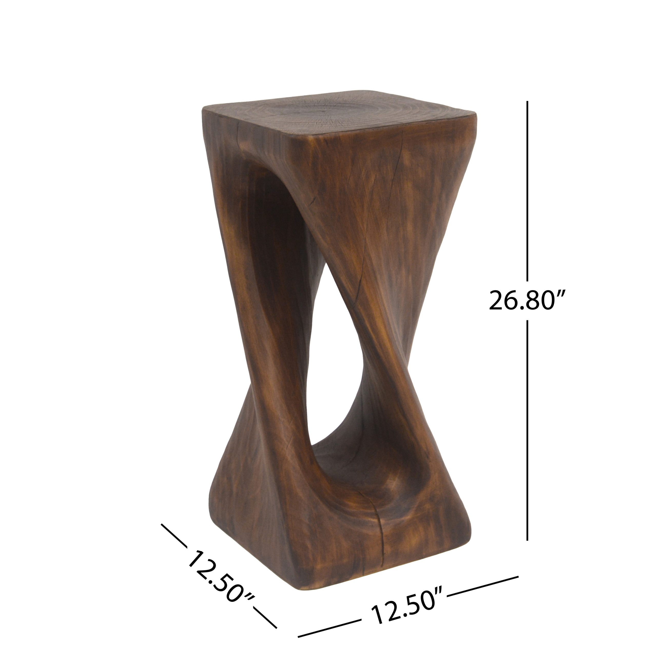 Outdoor Side Table,Twist Shape End Table,Decorative Accent Table,Garden Stool Table for Patio Balcony Beach Pool Side,Lightweight Concrete,Wood Like Texture,Antique brown Color - Image 2