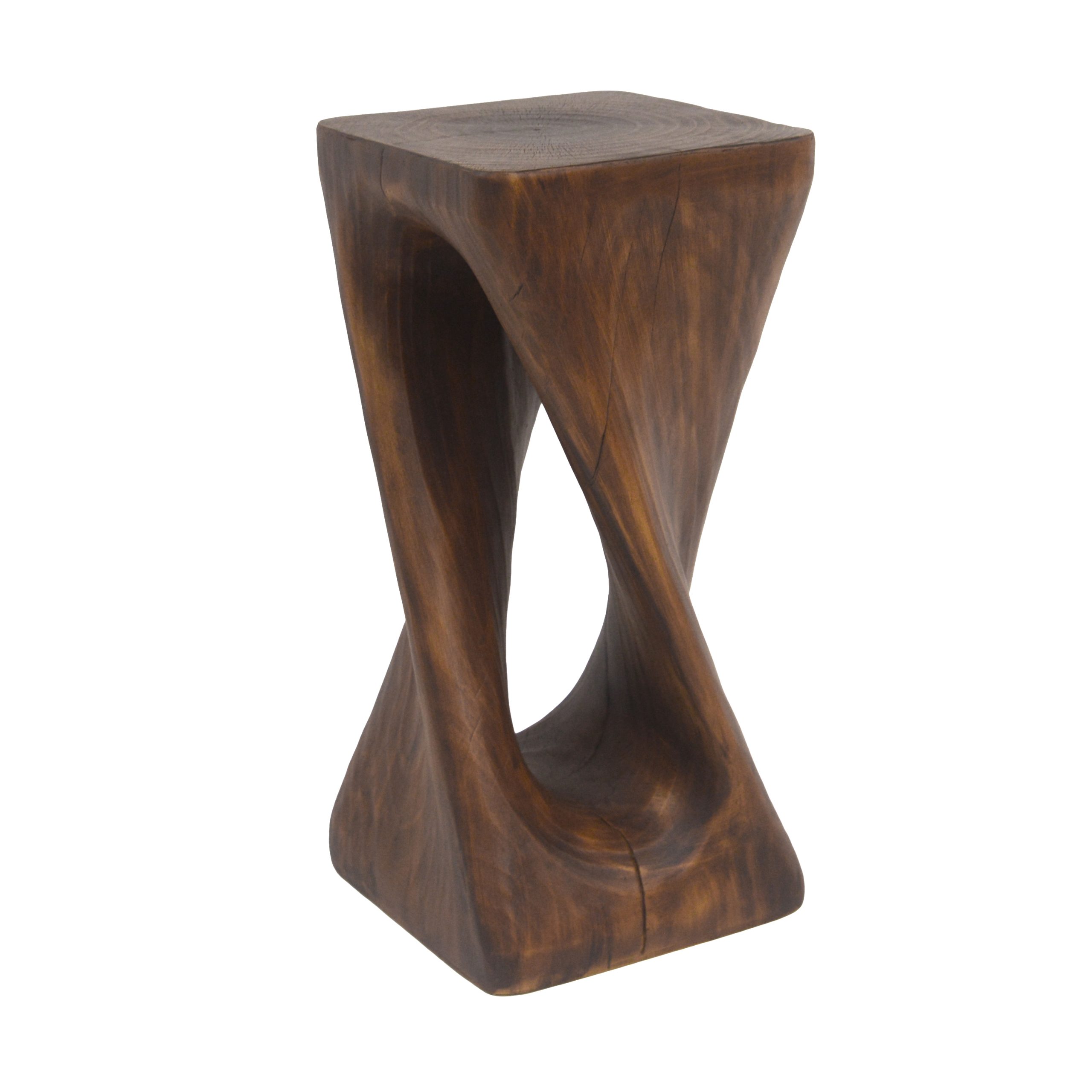 Outdoor Side Table,Twist Shape End Table,Decorative Accent Table,Garden Stool Table for Patio Balcony Beach Pool Side,Lightweight Concrete,Wood Like Texture,Antique brown Color - Image 4