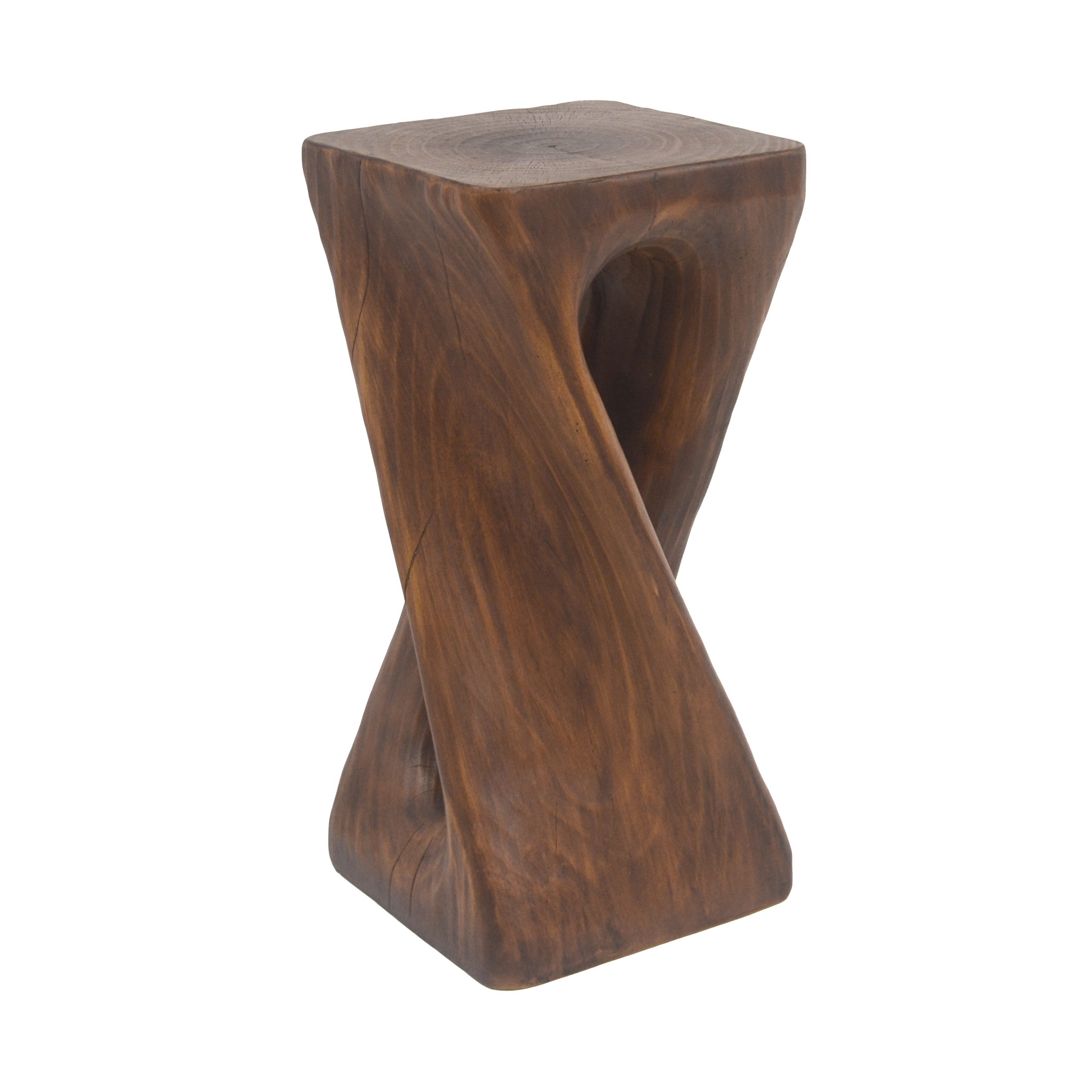 Outdoor Side Table,Twist Shape End Table,Decorative Accent Table,Garden Stool Table for Patio Balcony Beach Pool Side,Lightweight Concrete,Wood Like Texture,Antique brown Color - Image 5
