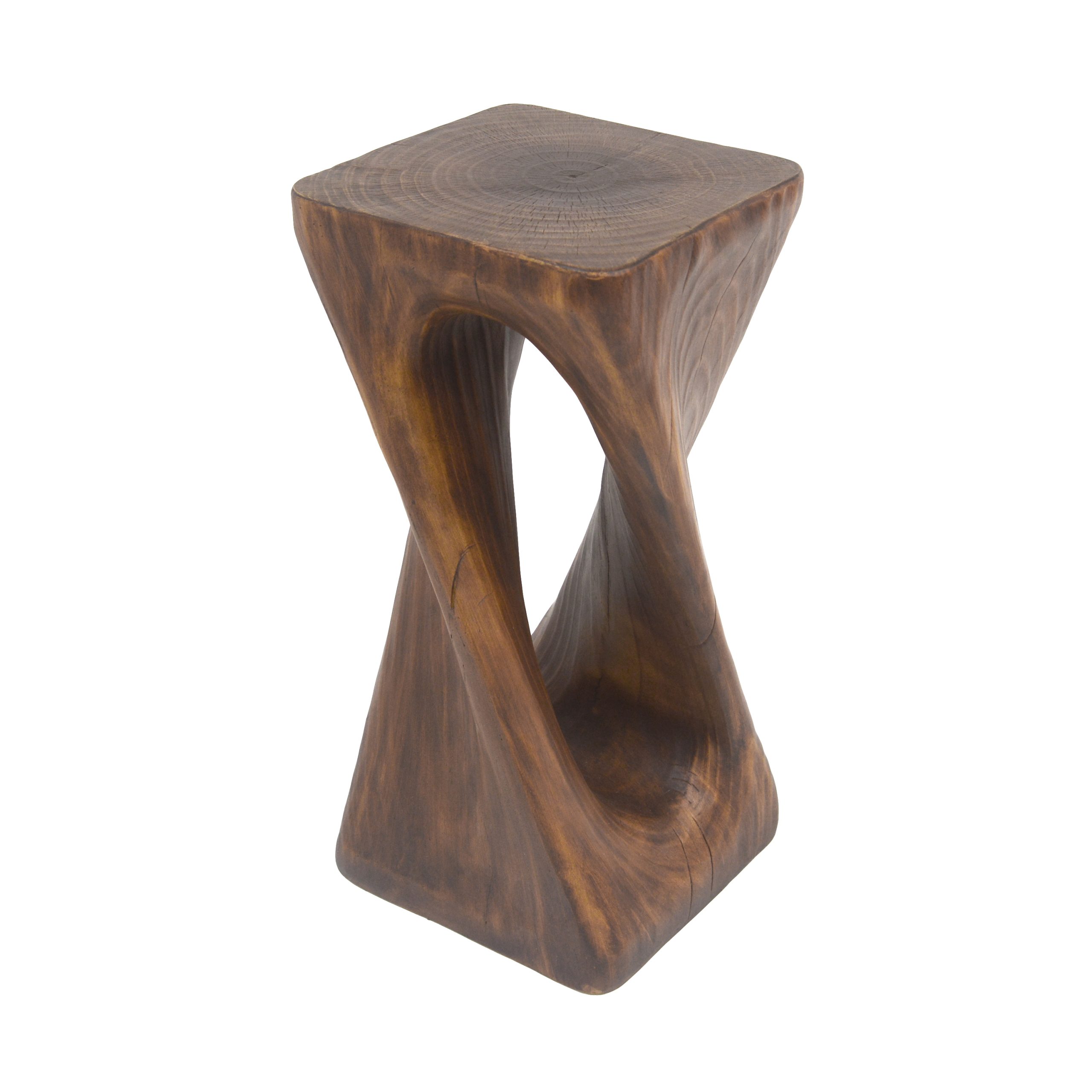 Outdoor Side Table,Twist Shape End Table,Decorative Accent Table,Garden Stool Table for Patio Balcony Beach Pool Side,Lightweight Concrete,Wood Like Texture,Antique brown Color - Image 6