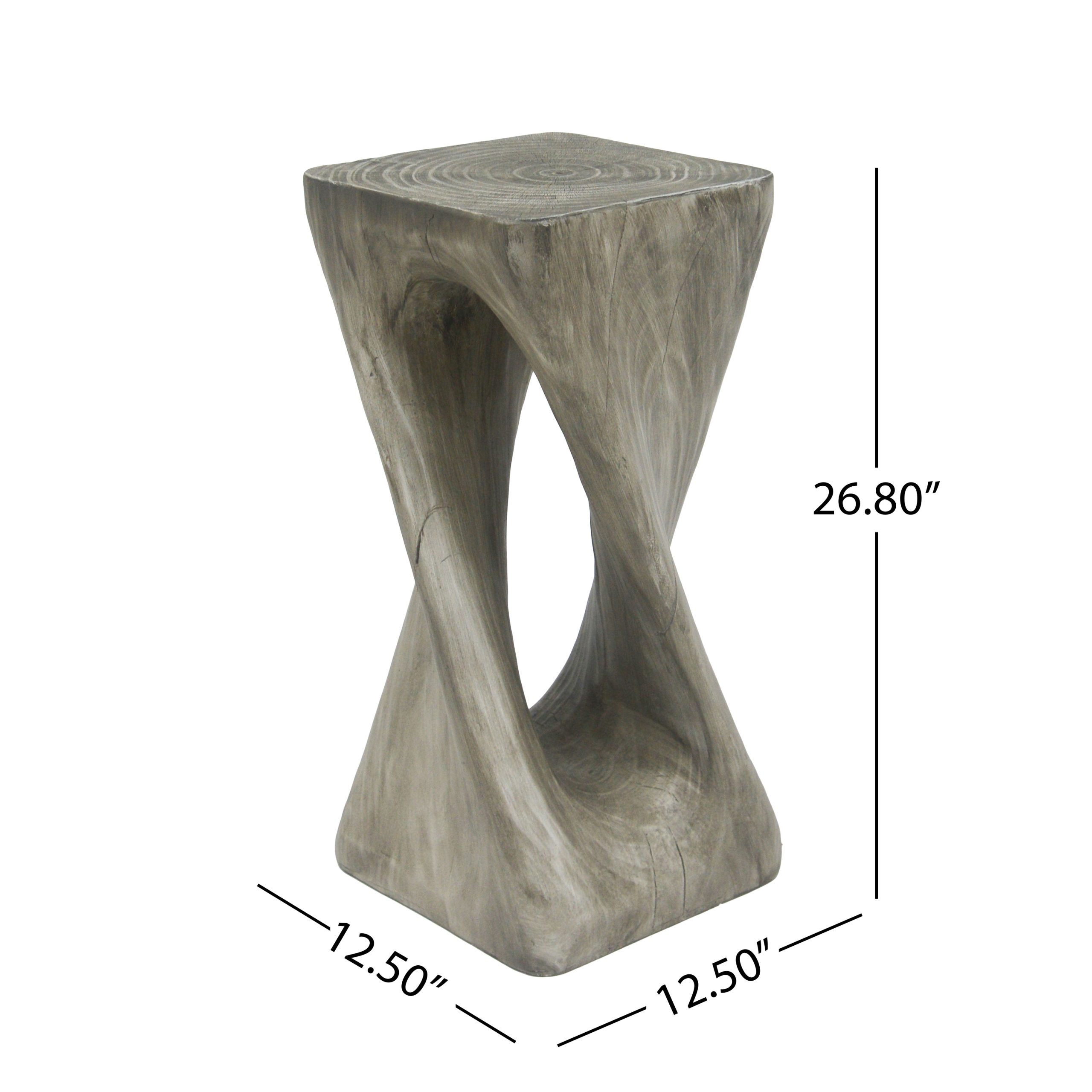 Outdoor Side Table,Twist Shape End Table,Decorative Accent Table,Garden Stool Table for Patio Balcony Beach Pool Side,Lightweight Concrete,Wood Like Texture,Grey Color - Image 2