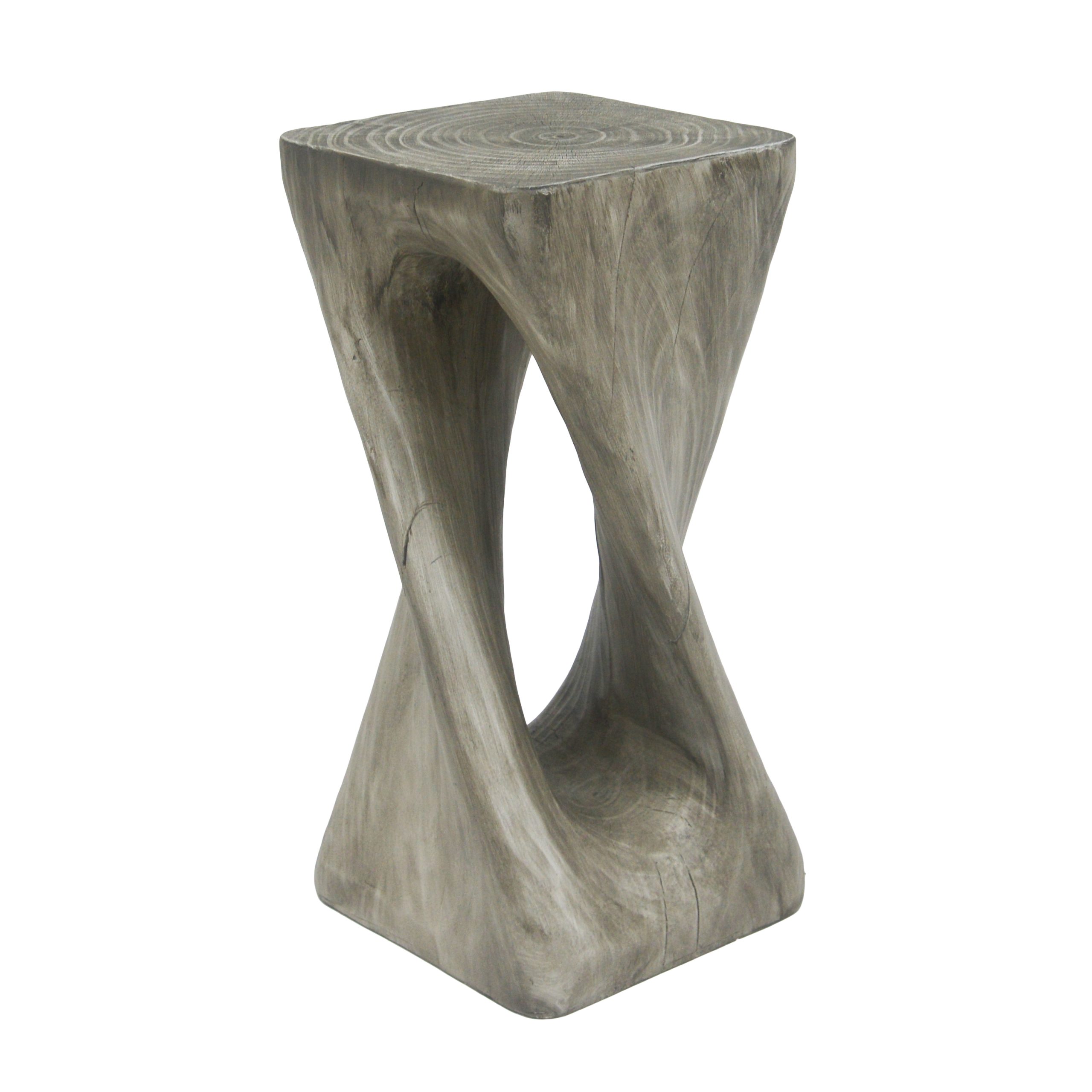 Outdoor Side Table,Twist Shape End Table,Decorative Accent Table,Garden Stool Table for Patio Balcony Beach Pool Side,Lightweight Concrete,Wood Like Texture,Grey Color - Image 4
