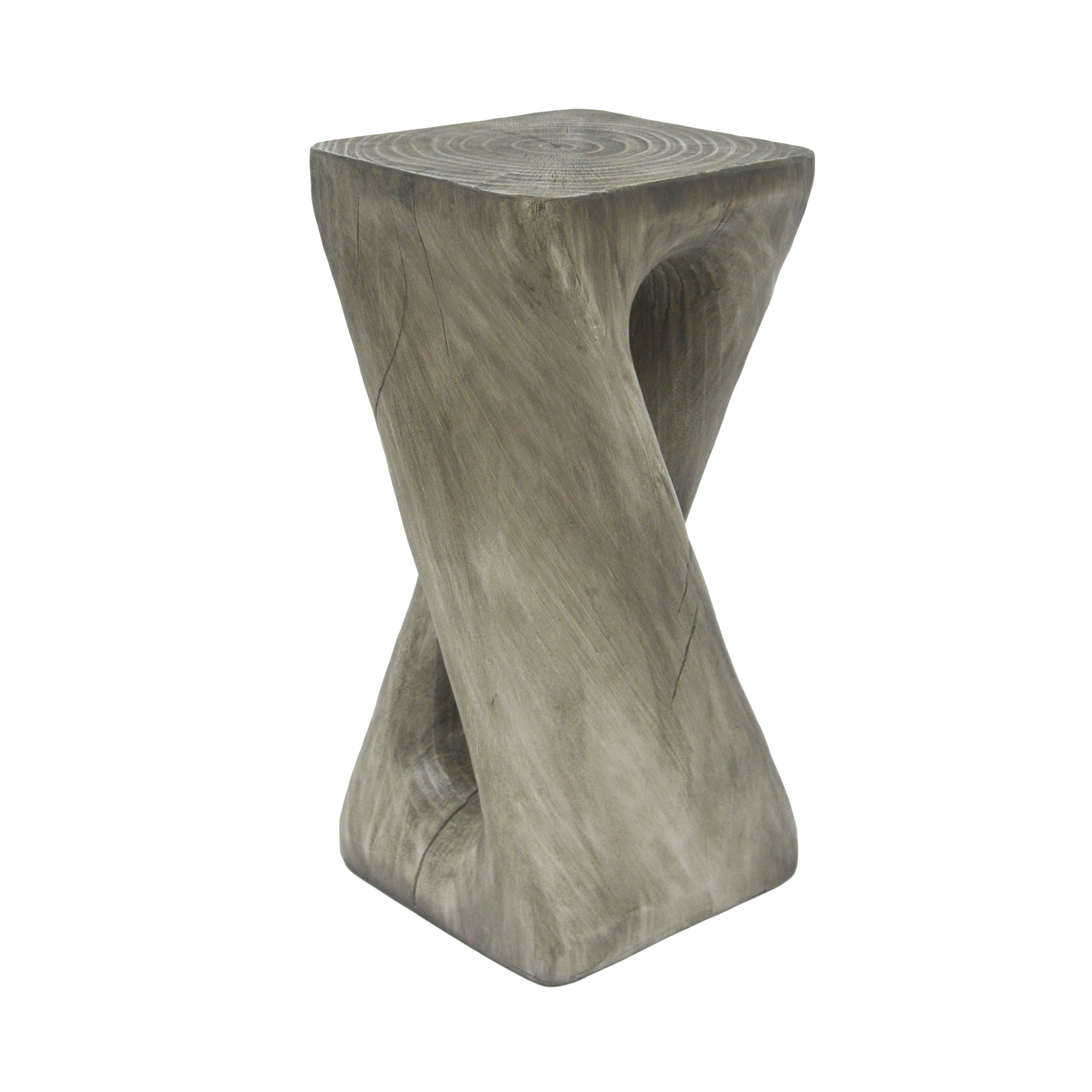 Outdoor Side Table,Twist Shape End Table,Decorative Accent Table,Garden Stool Table for Patio Balcony Beach Pool Side,Lightweight Concrete,Wood Like Texture,Grey Color - Image 5