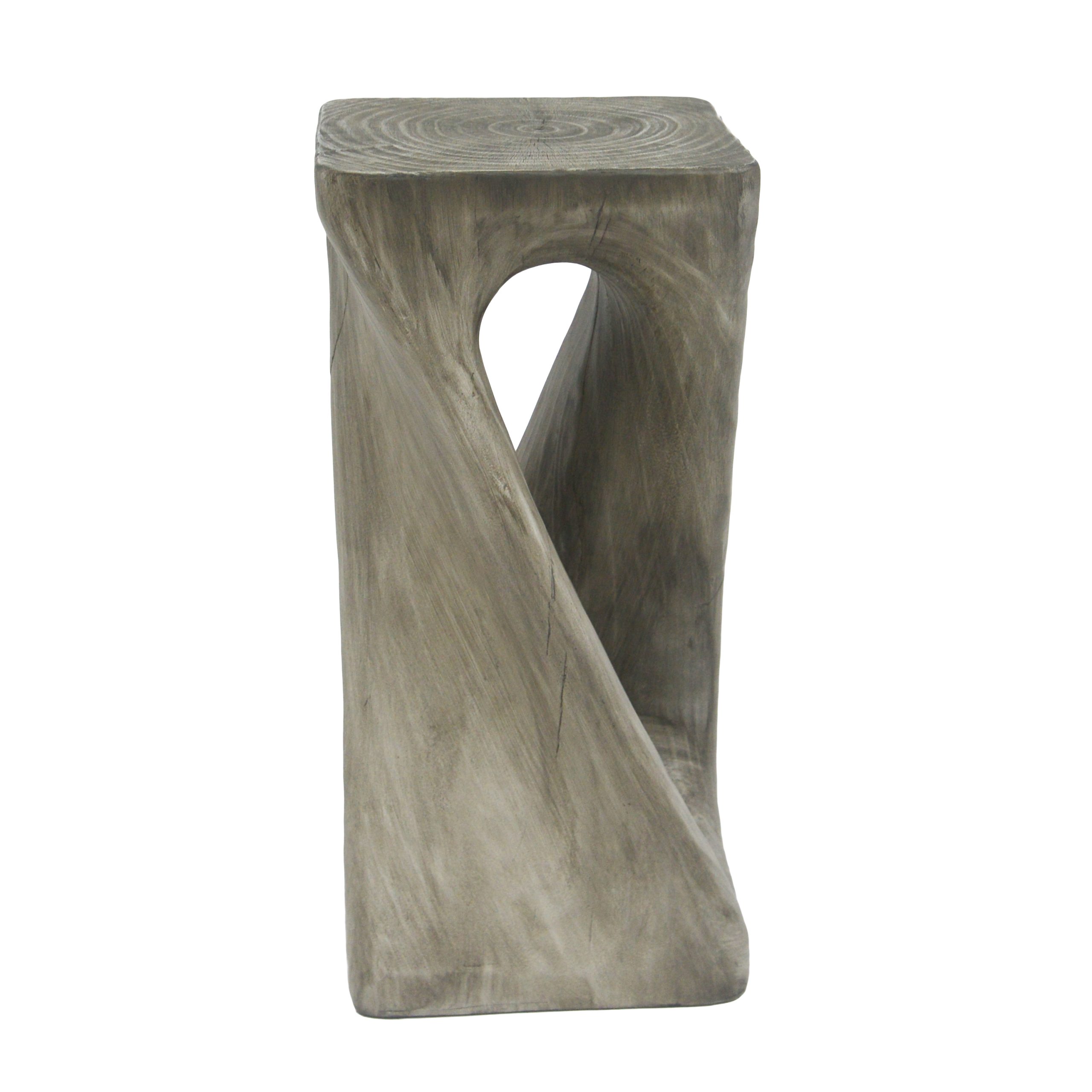 Outdoor Side Table,Twist Shape End Table,Decorative Accent Table,Garden Stool Table for Patio Balcony Beach Pool Side,Lightweight Concrete,Wood Like Texture,Grey Color - Image 6
