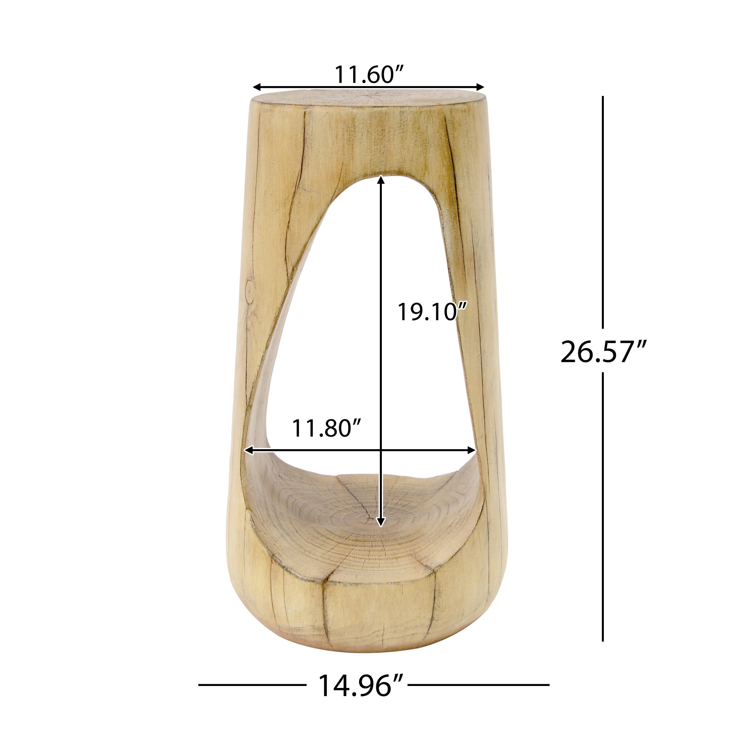 Outdoor Side Table,Hollow Design End Table,Patio Garden Stool Table,Decorative Accent Table for Patio Balcony Beach Pool Side,Lightweight Concrete,Wood Like Texture,Natural Color - Image 2