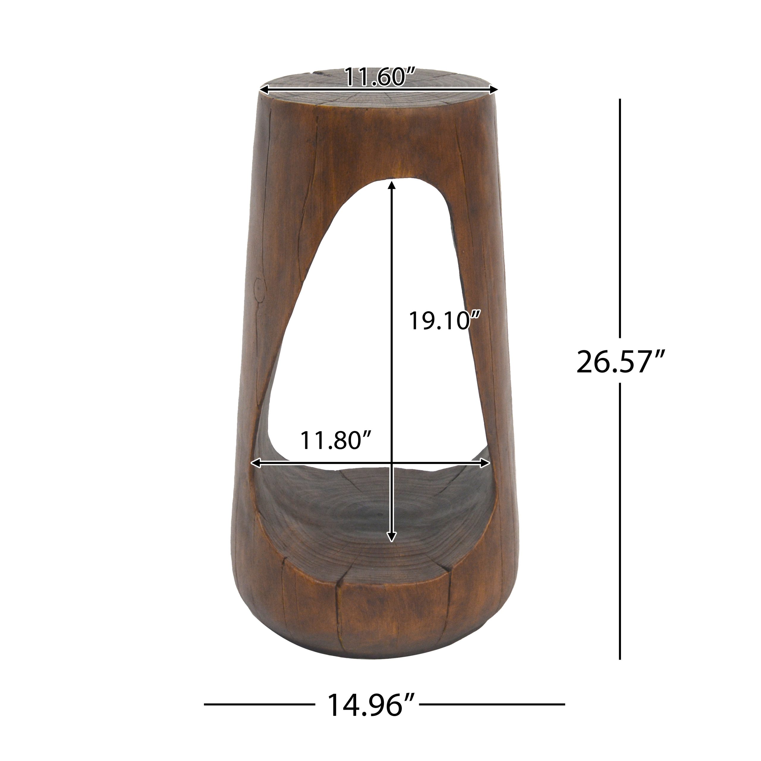 Outdoor Side Table,Hollow Design End Table,Patio Garden Stool Table,Decorative Accent Table for Patio Balcony Beach Pool Side,Lightweight Concrete,Wood Like Texture,Antique Brown Color - Image 2
