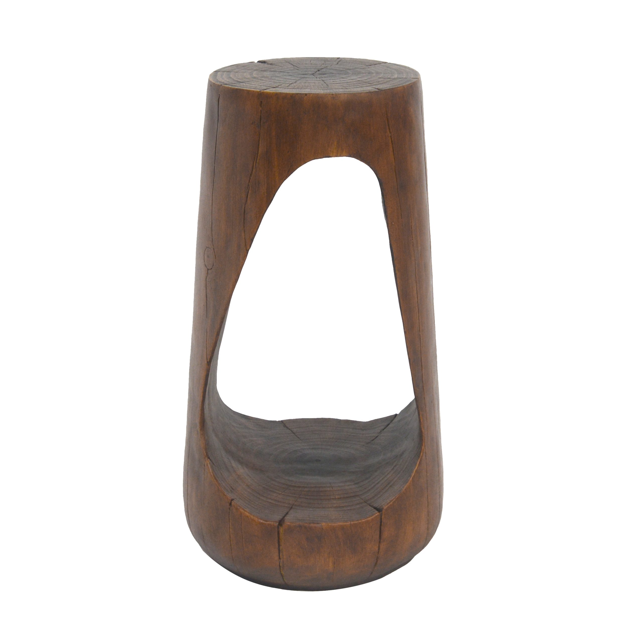 Outdoor Side Table,Hollow Design End Table,Patio Garden Stool Table,Decorative Accent Table for Patio Balcony Beach Pool Side,Lightweight Concrete,Wood Like Texture,Antique Brown Color - Image 4