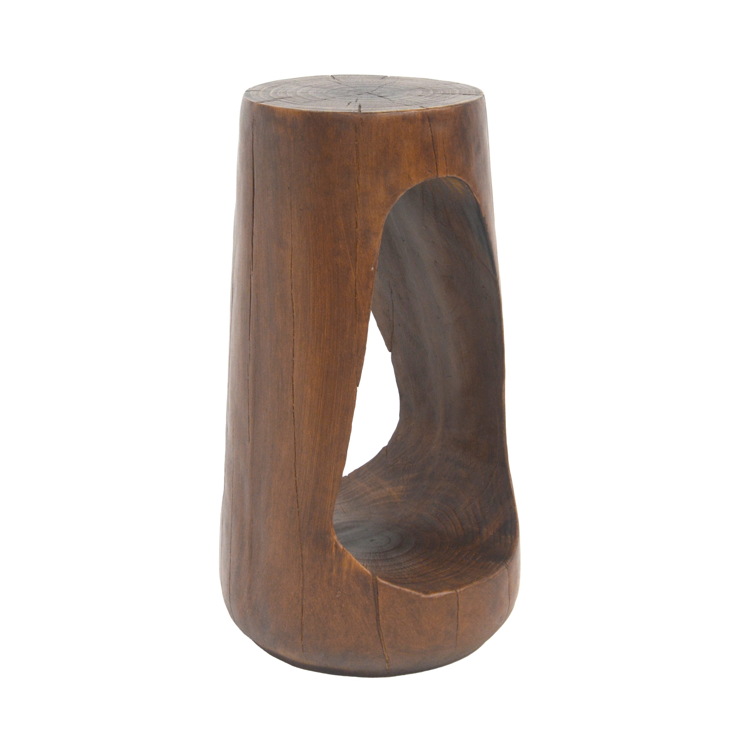 Outdoor Side Table,Hollow Design End Table,Patio Garden Stool Table,Decorative Accent Table for Patio Balcony Beach Pool Side,Lightweight Concrete,Wood Like Texture,Antique Brown Color - Image 6