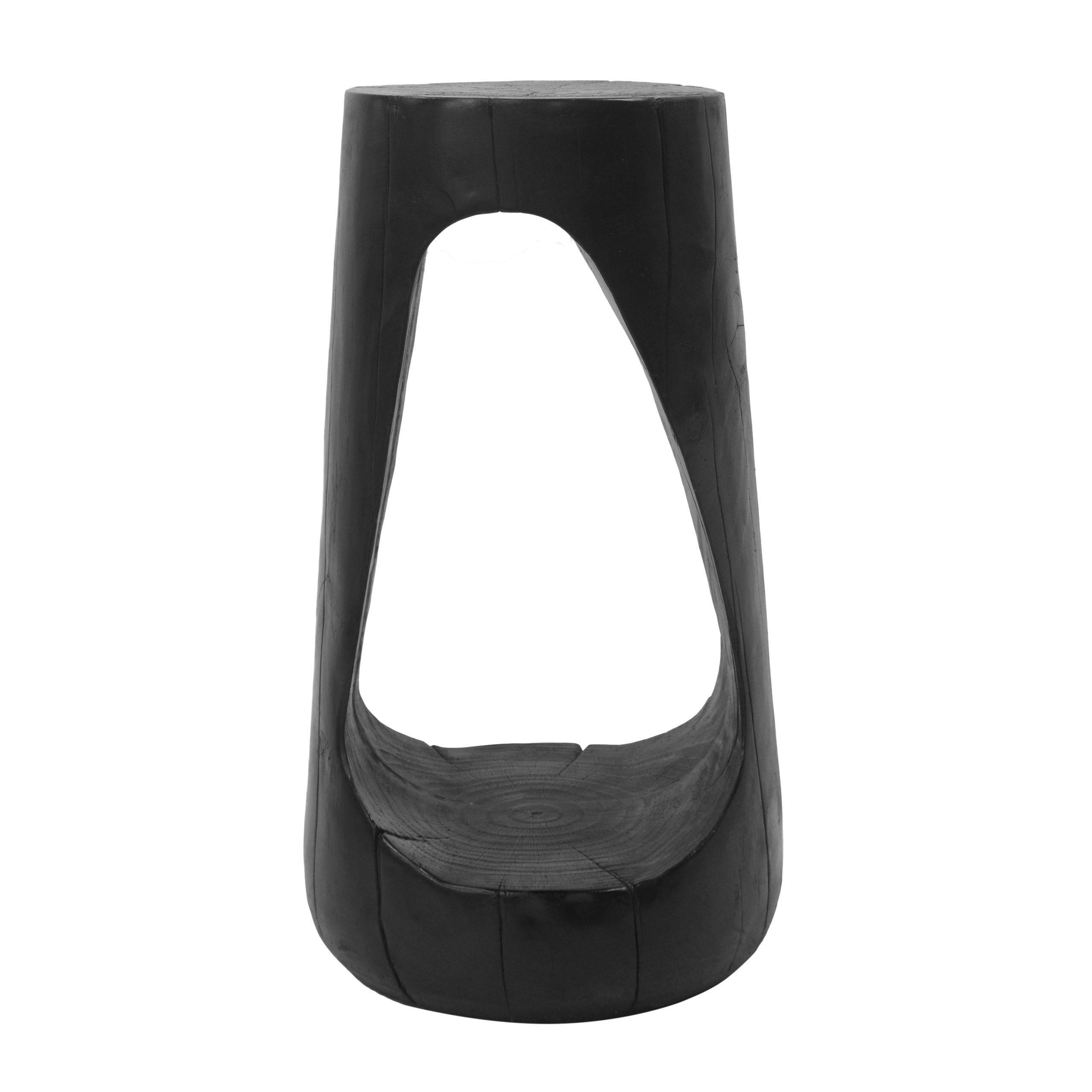 Outdoor Side Table,Hollow Design End Table,Patio Garden Stool Table,Decorative Accent Table for Patio Balcony Beach Pool Side,Lightweight Concrete,Wood Like Texture,Black Color - Image 4