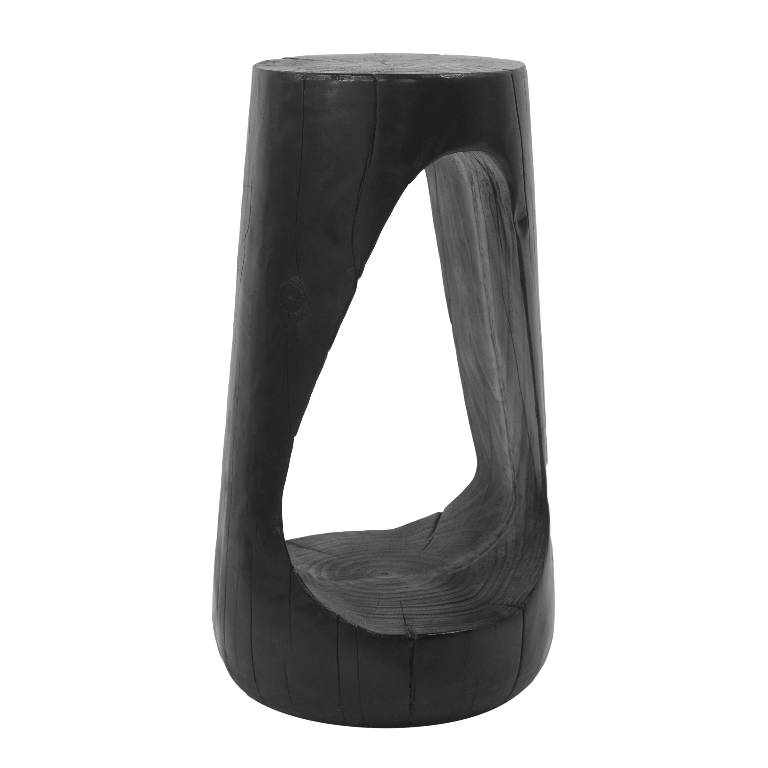 Outdoor Side Table,Hollow Design End Table,Patio Garden Stool Table,Decorative Accent Table for Patio Balcony Beach Pool Side,Lightweight Concrete,Wood Like Texture,Black Color - Image 5