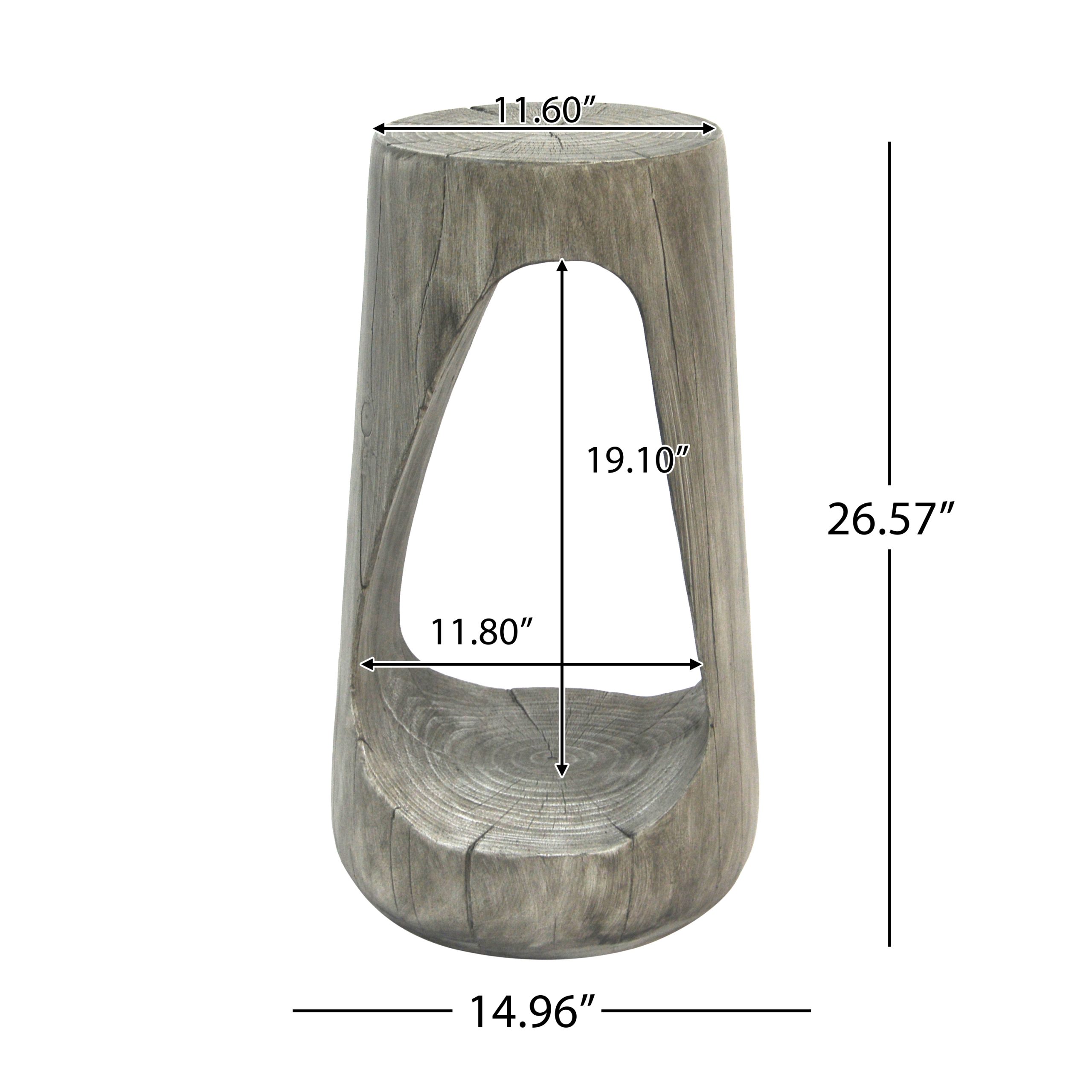 Outdoor Side Table,Hollow Design End Table,Patio Garden Stool Table,Decorative Accent Table for Patio Balcony Beach Pool Side,Lightweight Concrete,Wood Like Texture,Grey Color - Image 2