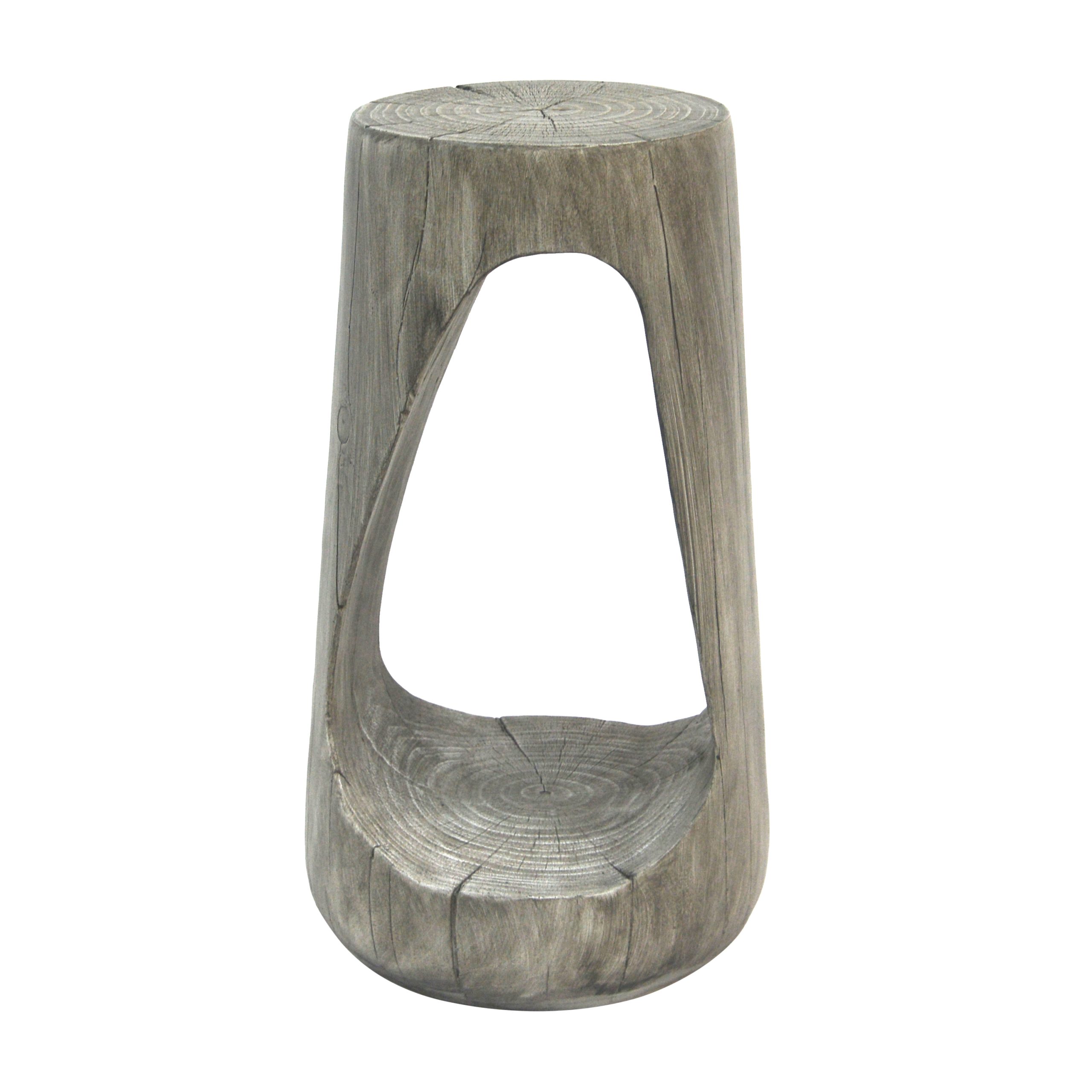 Outdoor Side Table,Hollow Design End Table,Patio Garden Stool Table,Decorative Accent Table for Patio Balcony Beach Pool Side,Lightweight Concrete,Wood Like Texture,Grey Color - Image 4