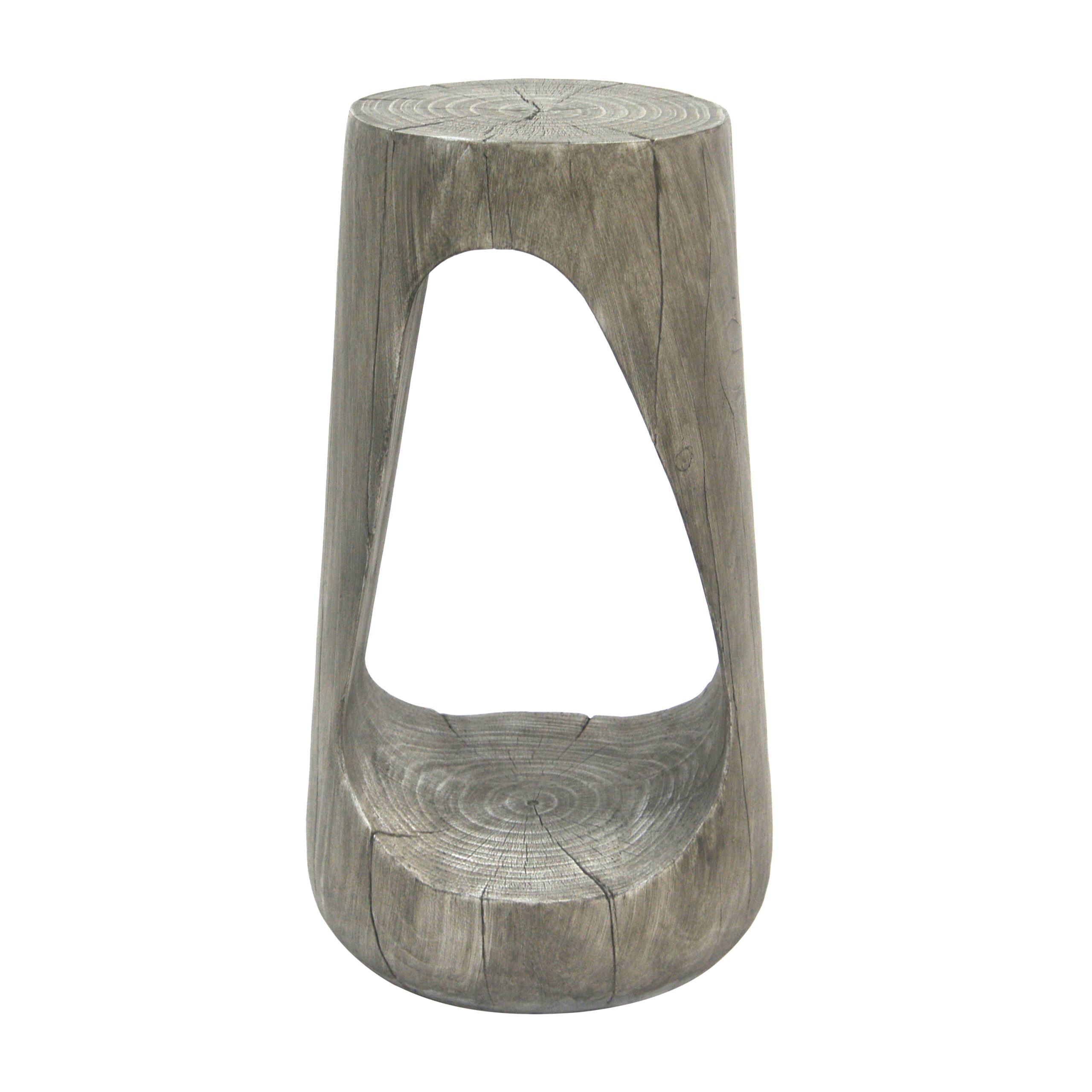 Outdoor Side Table,Hollow Design End Table,Patio Garden Stool Table,Decorative Accent Table for Patio Balcony Beach Pool Side,Lightweight Concrete,Wood Like Texture,Grey Color - Image 5