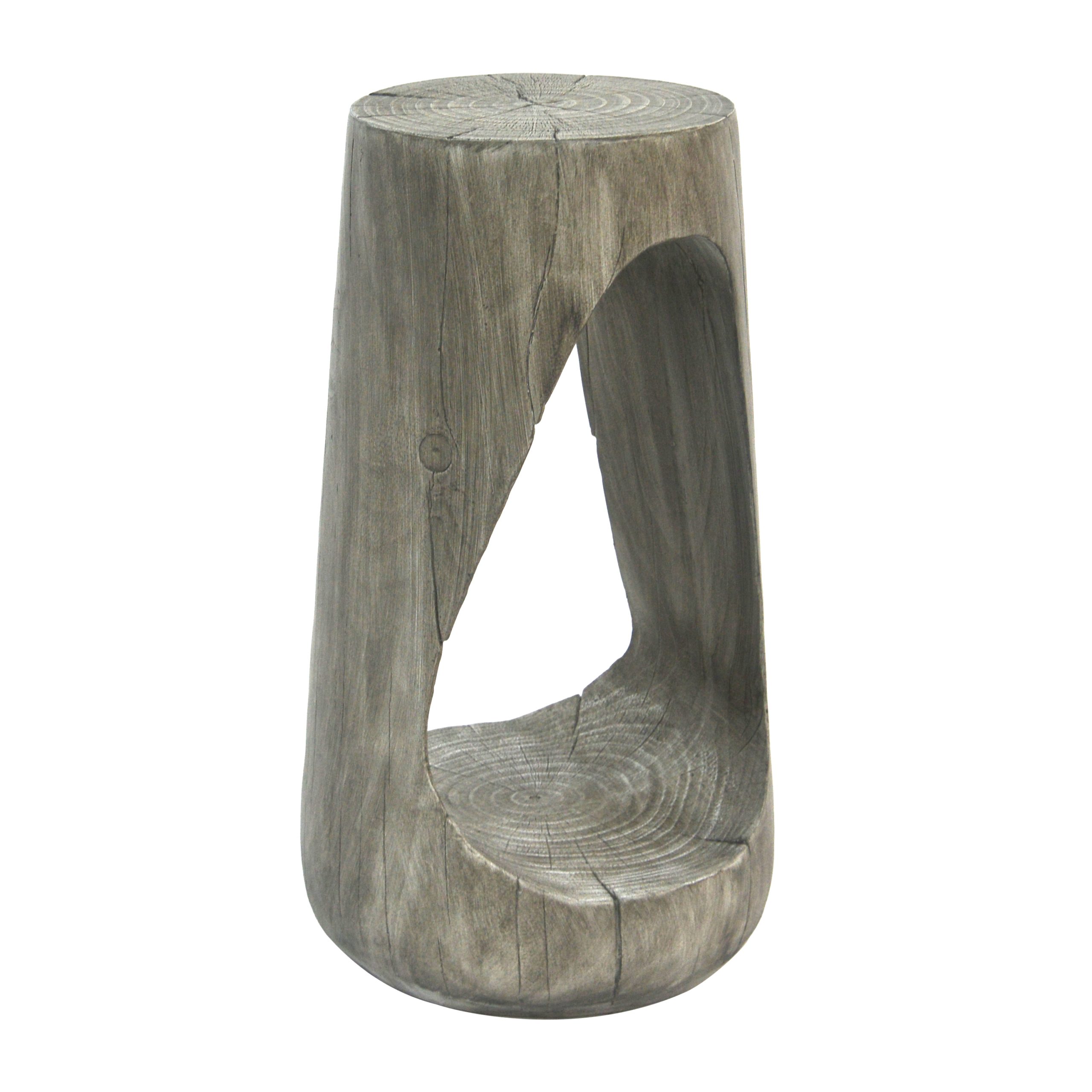 Outdoor Side Table,Hollow Design End Table,Patio Garden Stool Table,Decorative Accent Table for Patio Balcony Beach Pool Side,Lightweight Concrete,Wood Like Texture,Grey Color - Image 6