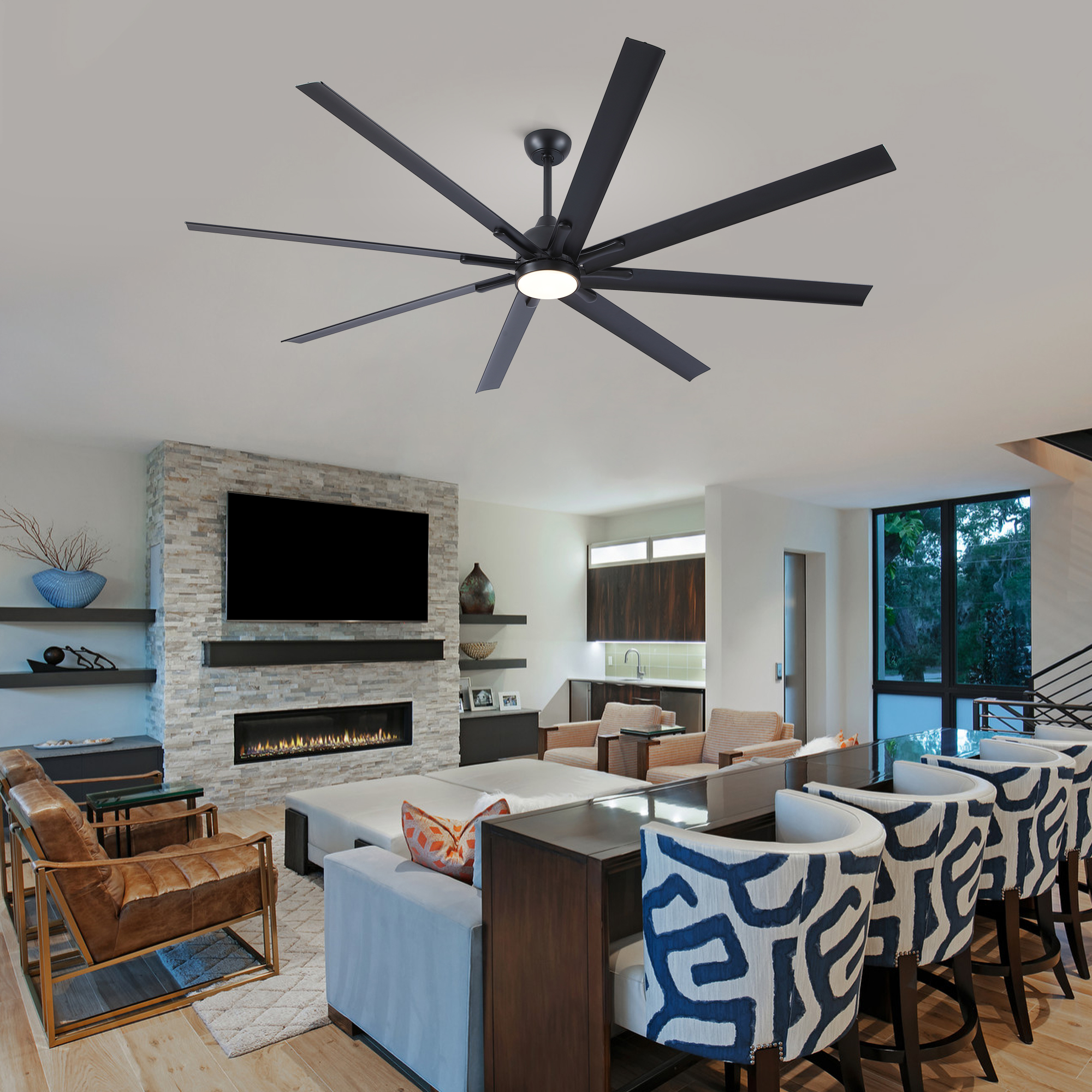 84 In Super Large Black Ceiling Fan with Remote Control 8 Blades - Image 4