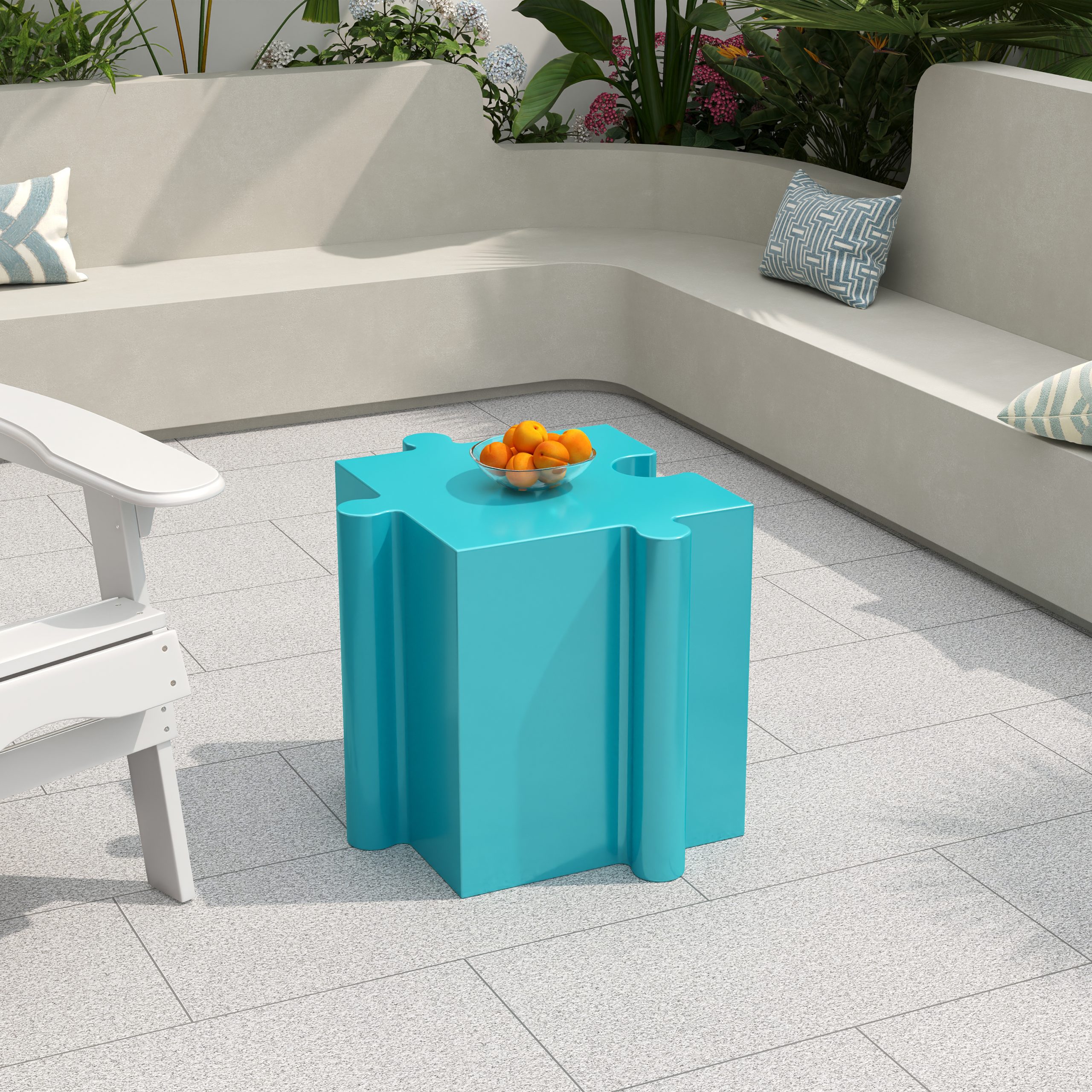 3-Piece Artistic Puzzle Table Set,Modular MGO Side Tables with Interlocking Design (2 Convex & 1 Concave), 200lb Capacity for Indoor & Outdoor,Light Blue & Light Green Color - Image 6