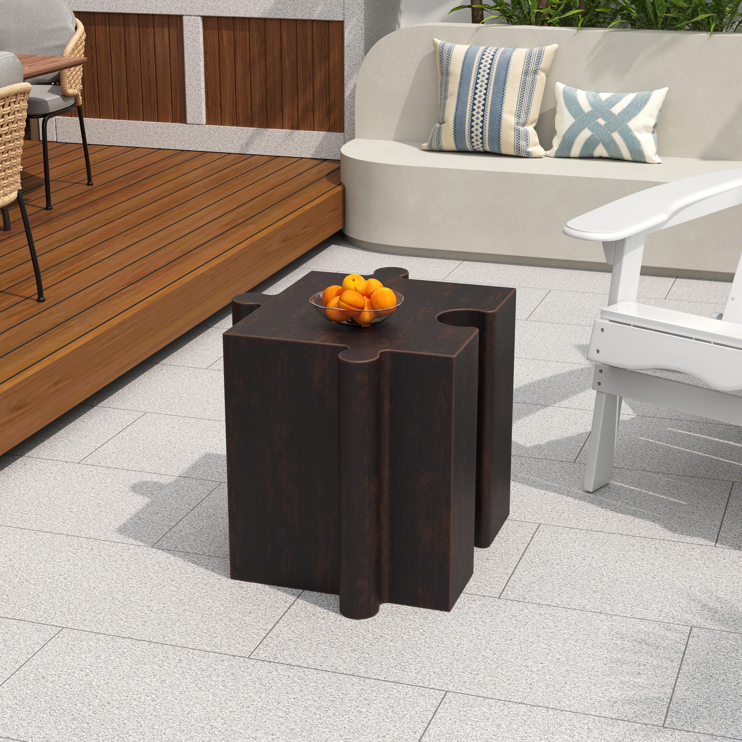 2-Piece Artistic Puzzle Table Set,Modular MGO Side Tables with Interlocking Design (1 Convex & 1 Concave), 200lb Capacity for Indoor & Outdoor, Antique Copper Color - Image 6