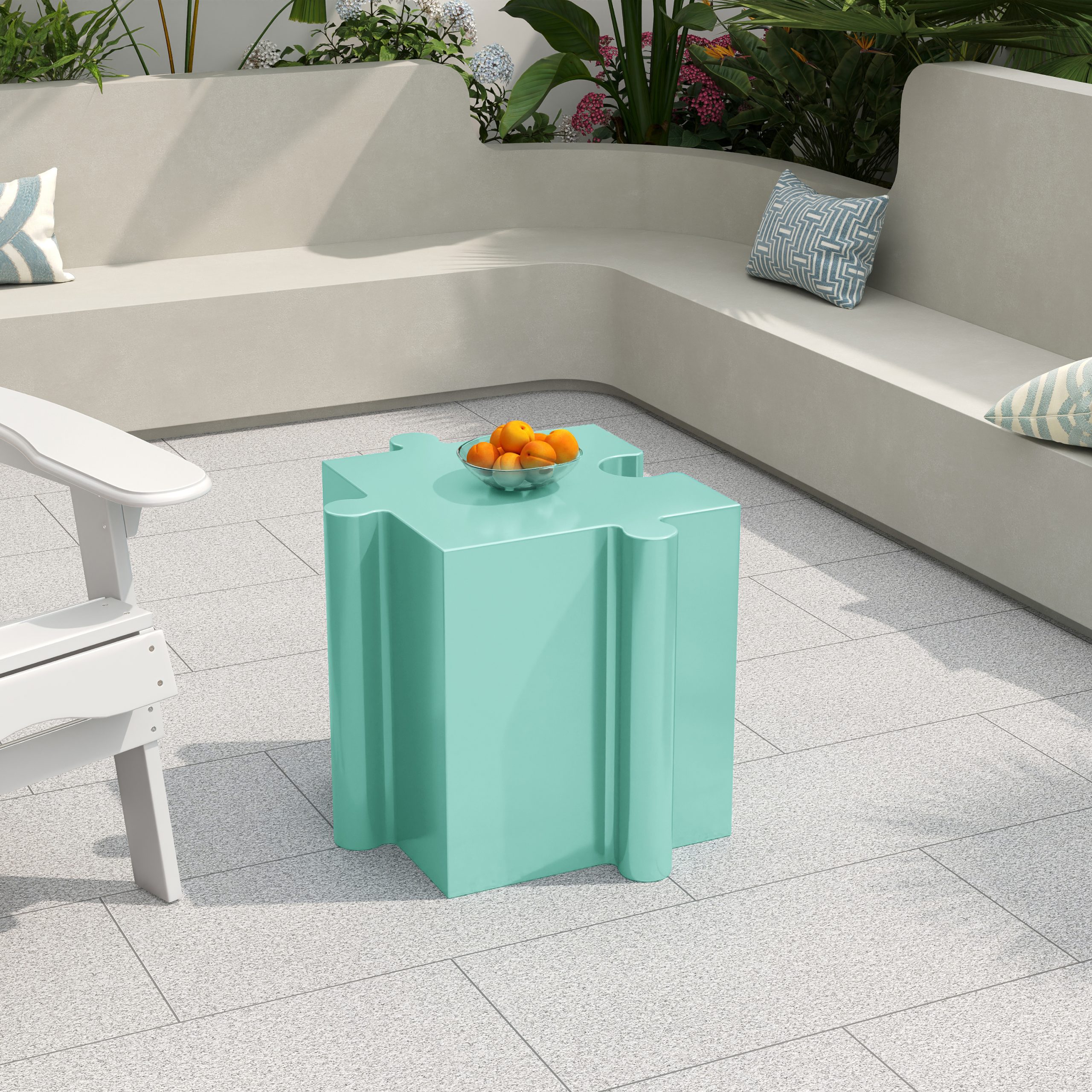 3-Piece Artistic Puzzle Table Set,Modular MGO Side Tables with Interlocking Design (2 Convex & 1 Concave), 200lb Capacity for Indoor & Outdoor, Light Green & Light Blue Color - Image 6