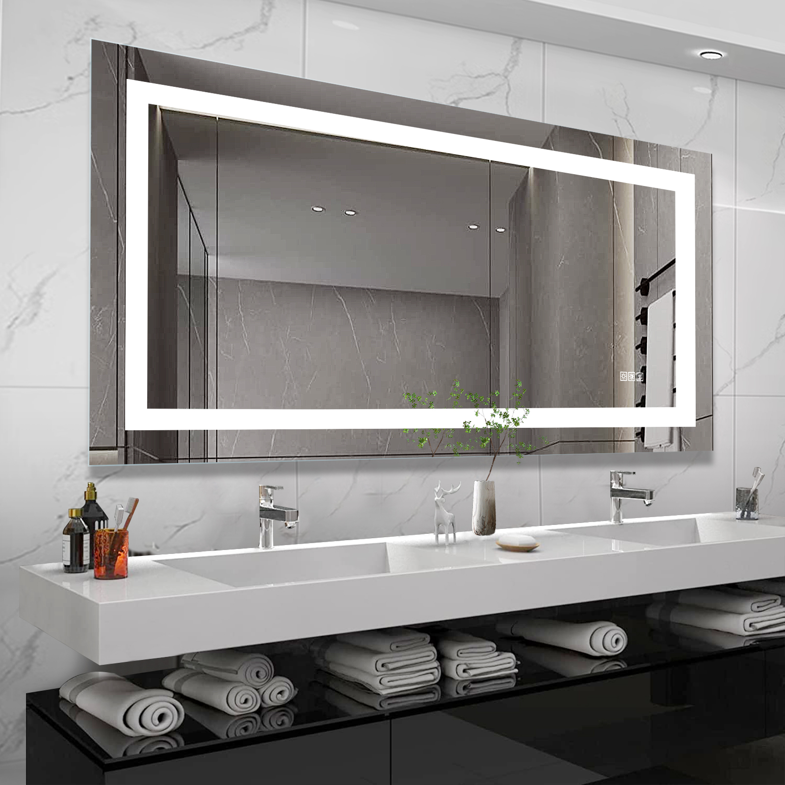 72" x 36" LED Bathroom Mirror with Anti-Fog and Touch Sensor – Modern Frameless Lighted Wall Mirror for Bathroom Vanity, Shower Room, or Dressing Area - Image 2