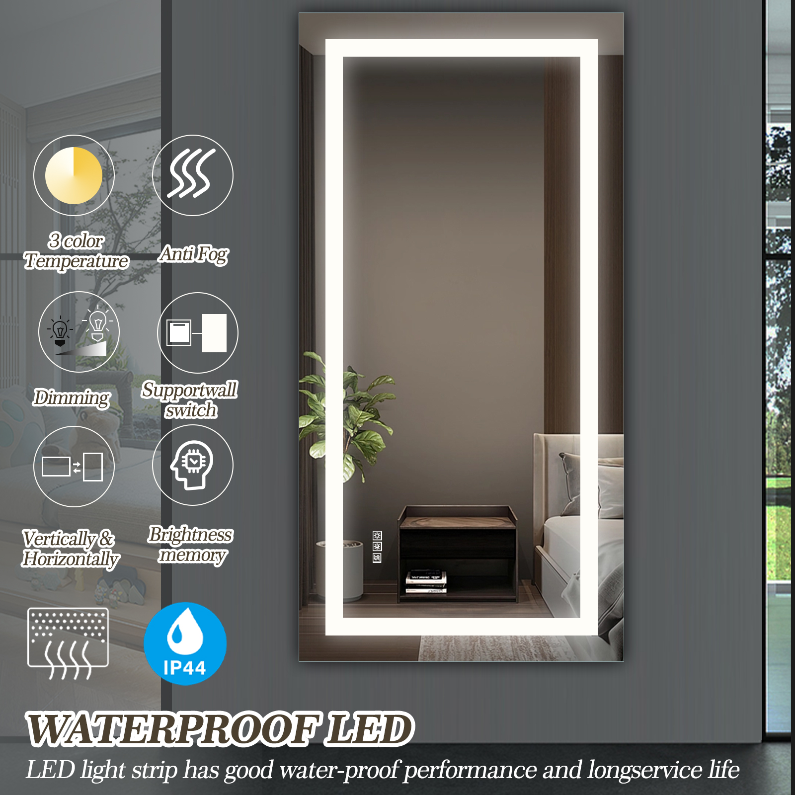 72" x 36" LED Bathroom Mirror with Anti-Fog and Touch Sensor – Modern Frameless Lighted Wall Mirror for Bathroom Vanity, Shower Room, or Dressing Area - Image 5