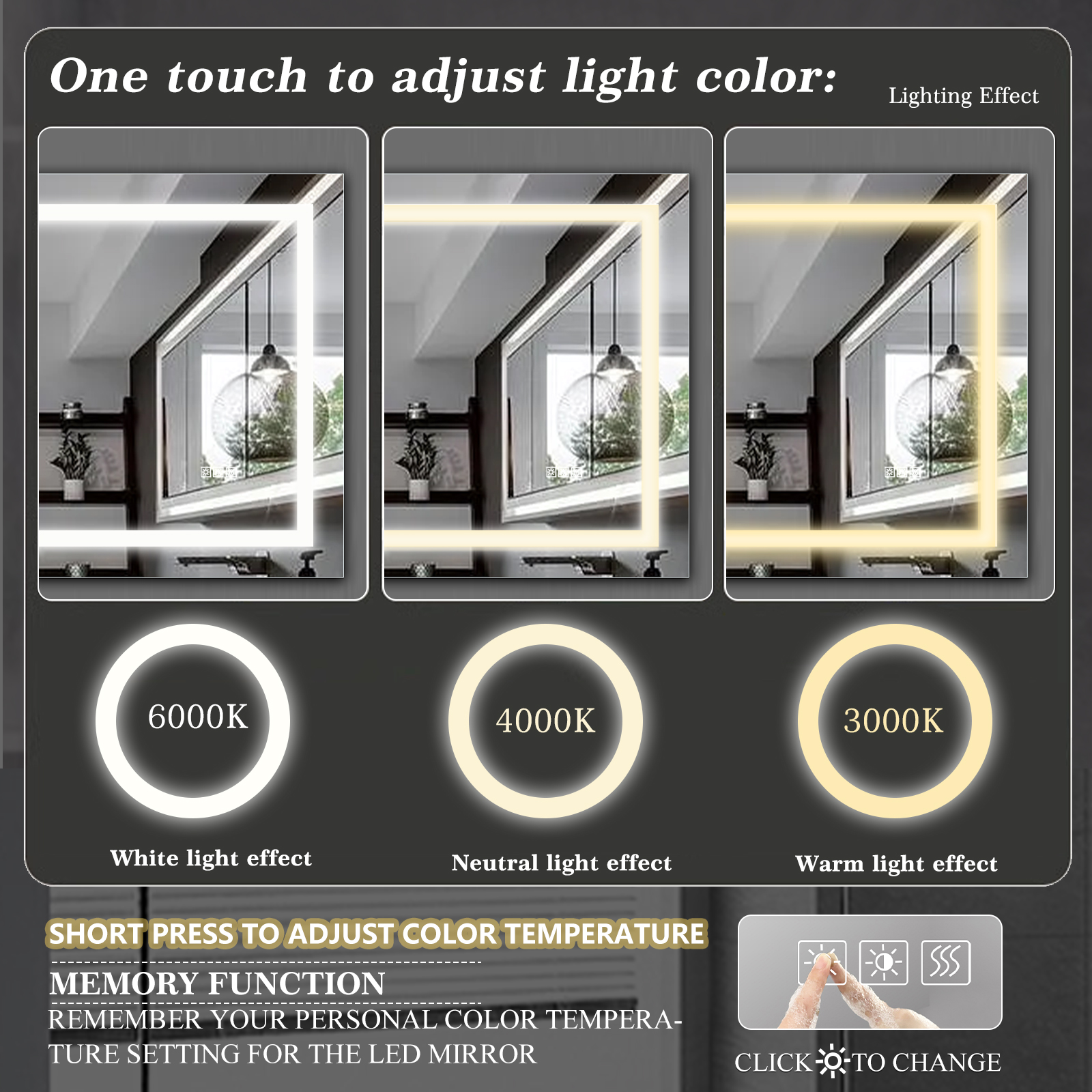 72" x 36" LED Bathroom Mirror with Anti-Fog and Touch Sensor – Modern Frameless Lighted Wall Mirror for Bathroom Vanity, Shower Room, or Dressing Area - Image 6
