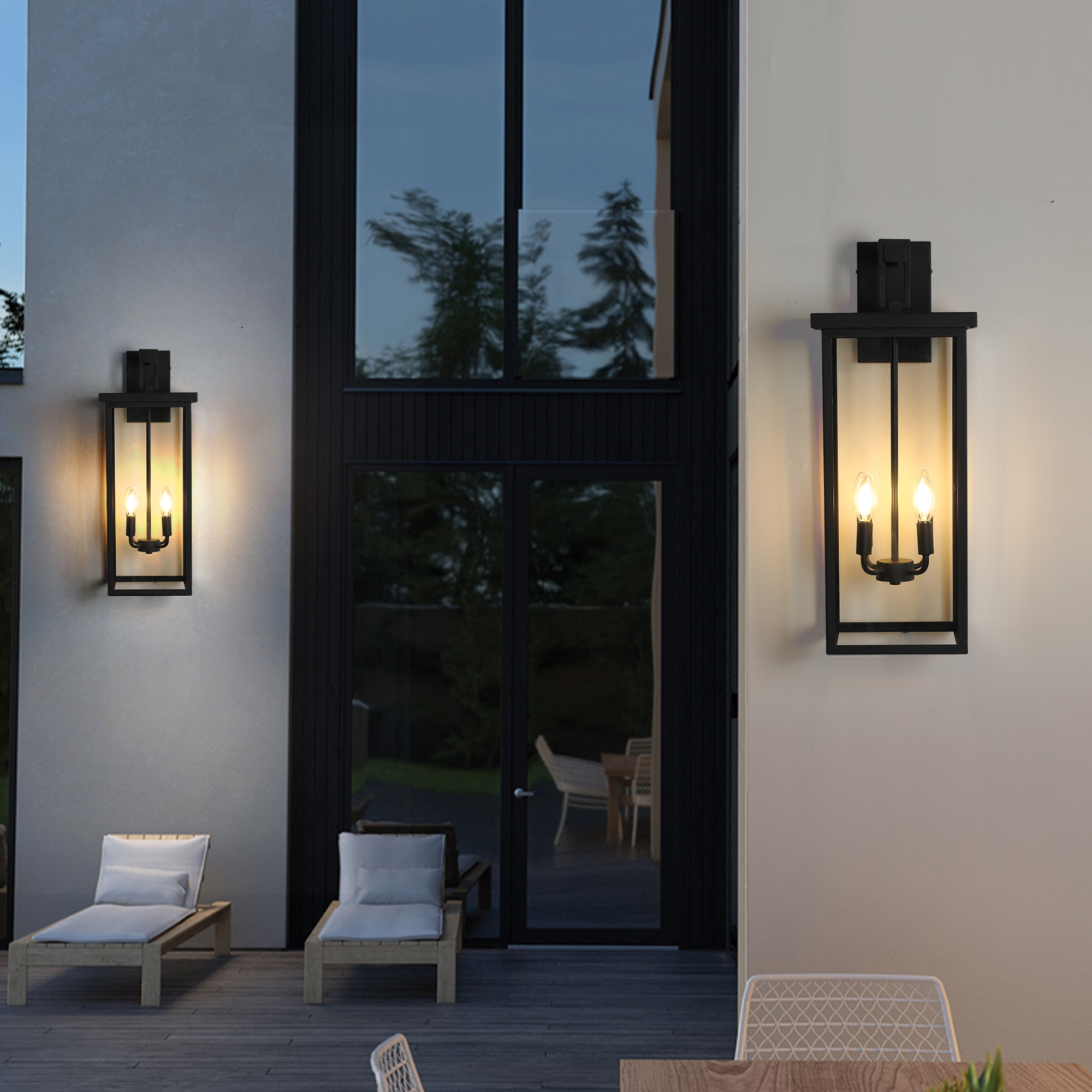 (Same as W1340119951/L1013) 26"(H) 1ps Modern Outdoor Wall Lanterns with Black Metal Frame and Clear Glass, 4 E12 Bulb Socket, Weatherproof Wall Sconces for Porch, Garden, Patio (No Bulbs) - Image 3
