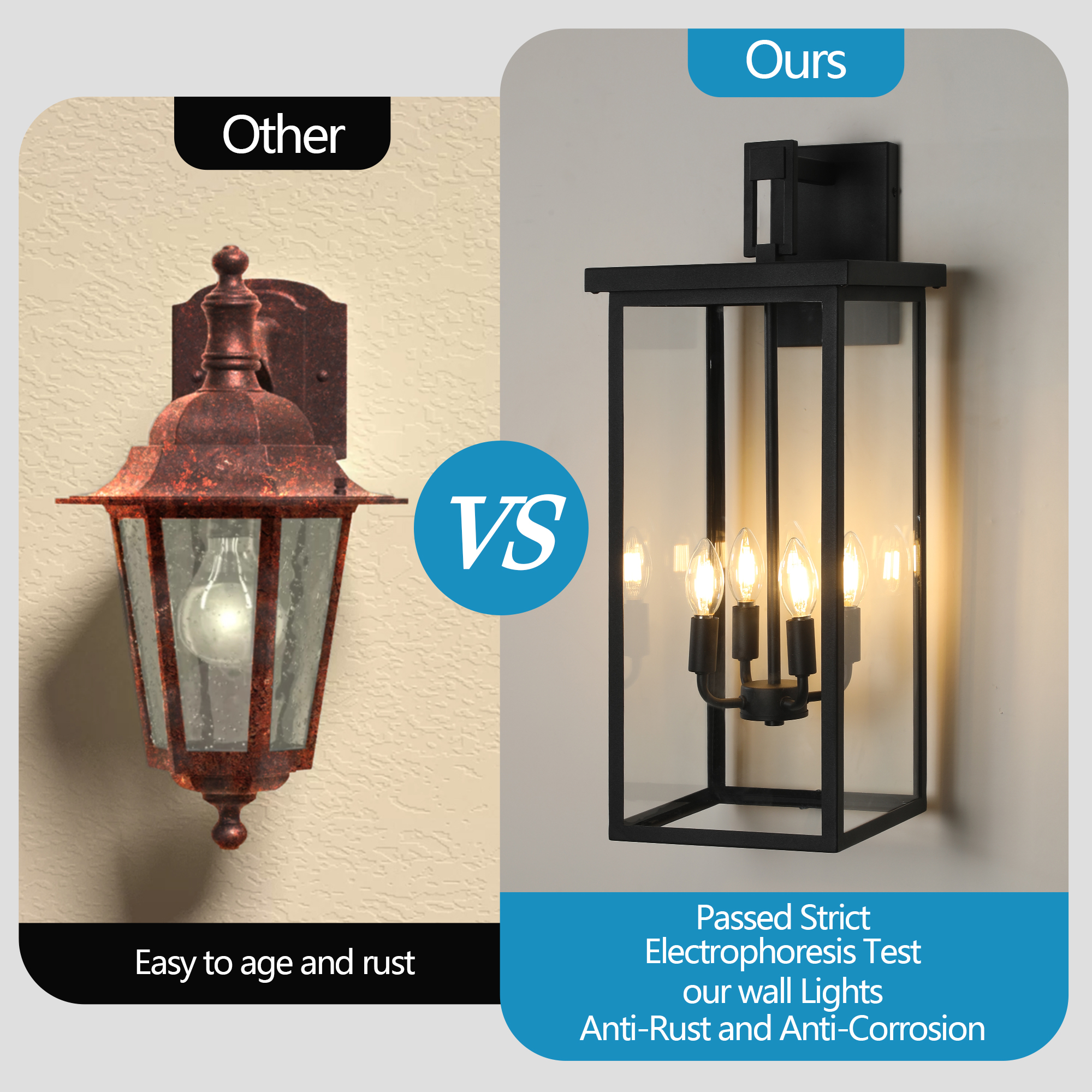 (Same as W1340119951/L1013) 26"(H) 1ps Modern Outdoor Wall Lanterns with Black Metal Frame and Clear Glass, 4 E12 Bulb Socket, Weatherproof Wall Sconces for Porch, Garden, Patio (No Bulbs) - Image 6