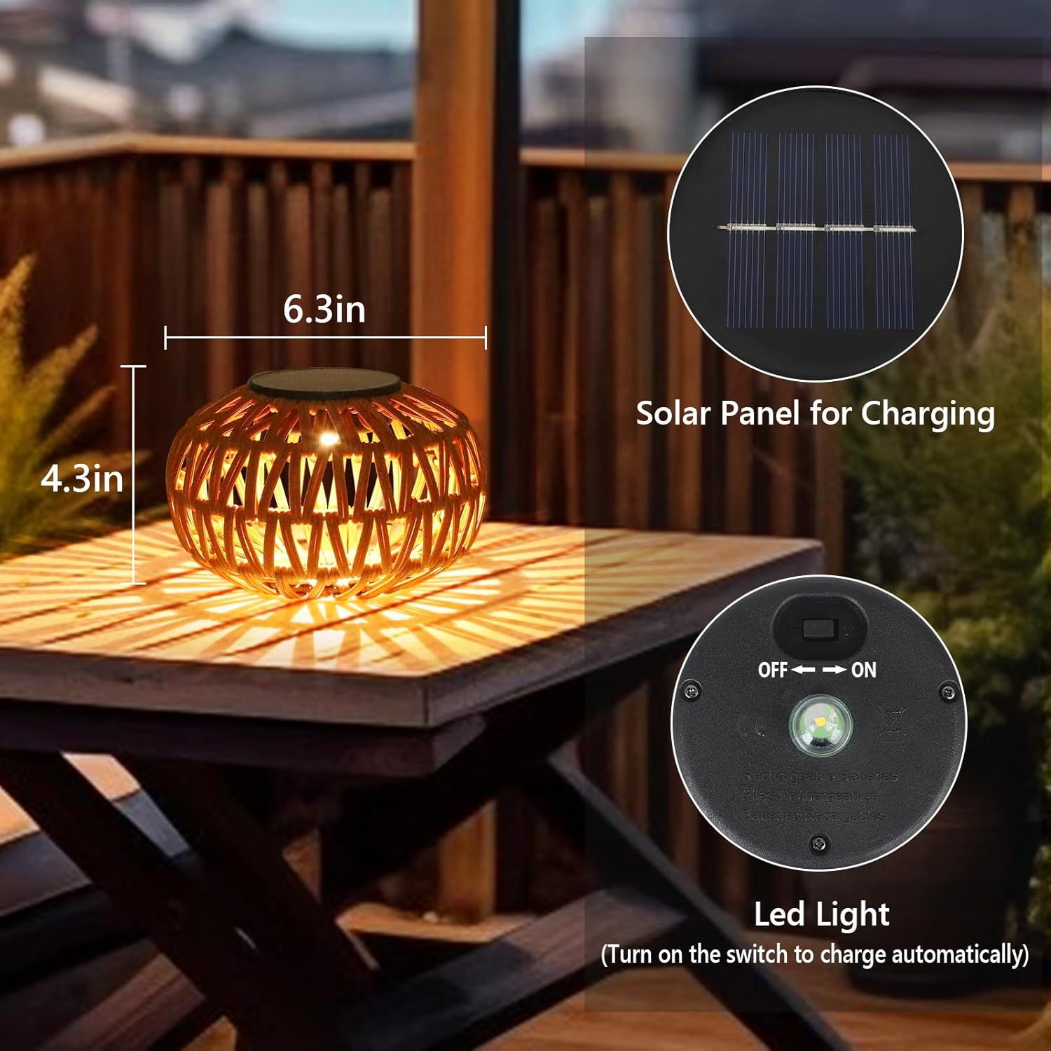 2 Pack Solar Lanterns Outdoor Waterproof, Outdoor Table Lamp Decor, Rattan Solar Lights Decorative, Small Tabletop Lantern Gifts for Mom, Grandma, Lantern Lights Outside for Garden, Yard, Steps - Image 2