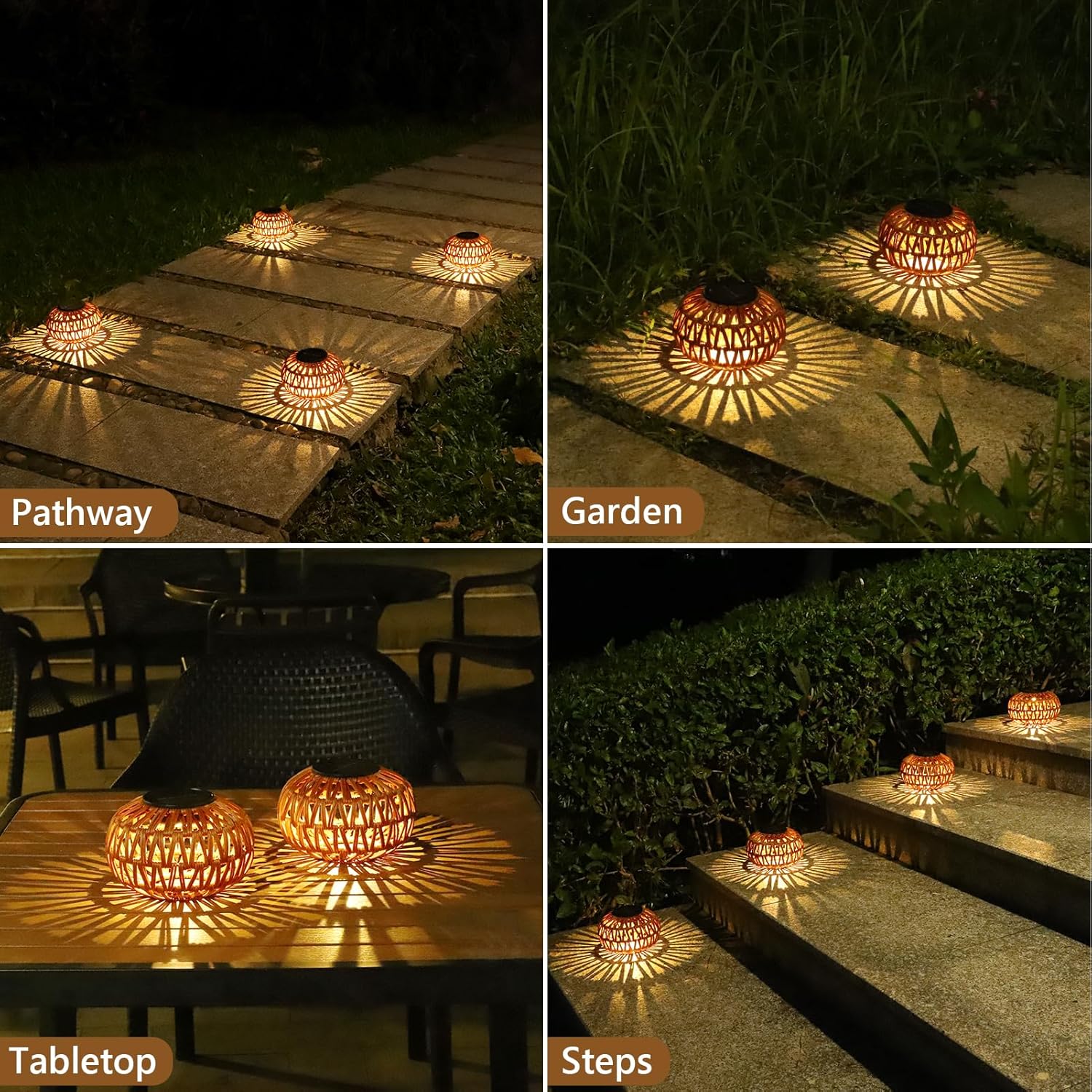 2 Pack Solar Lanterns Outdoor Waterproof, Outdoor Table Lamp Decor, Rattan Solar Lights Decorative, Small Tabletop Lantern Gifts for Mom, Grandma, Lantern Lights Outside for Garden, Yard, Steps - Image 5