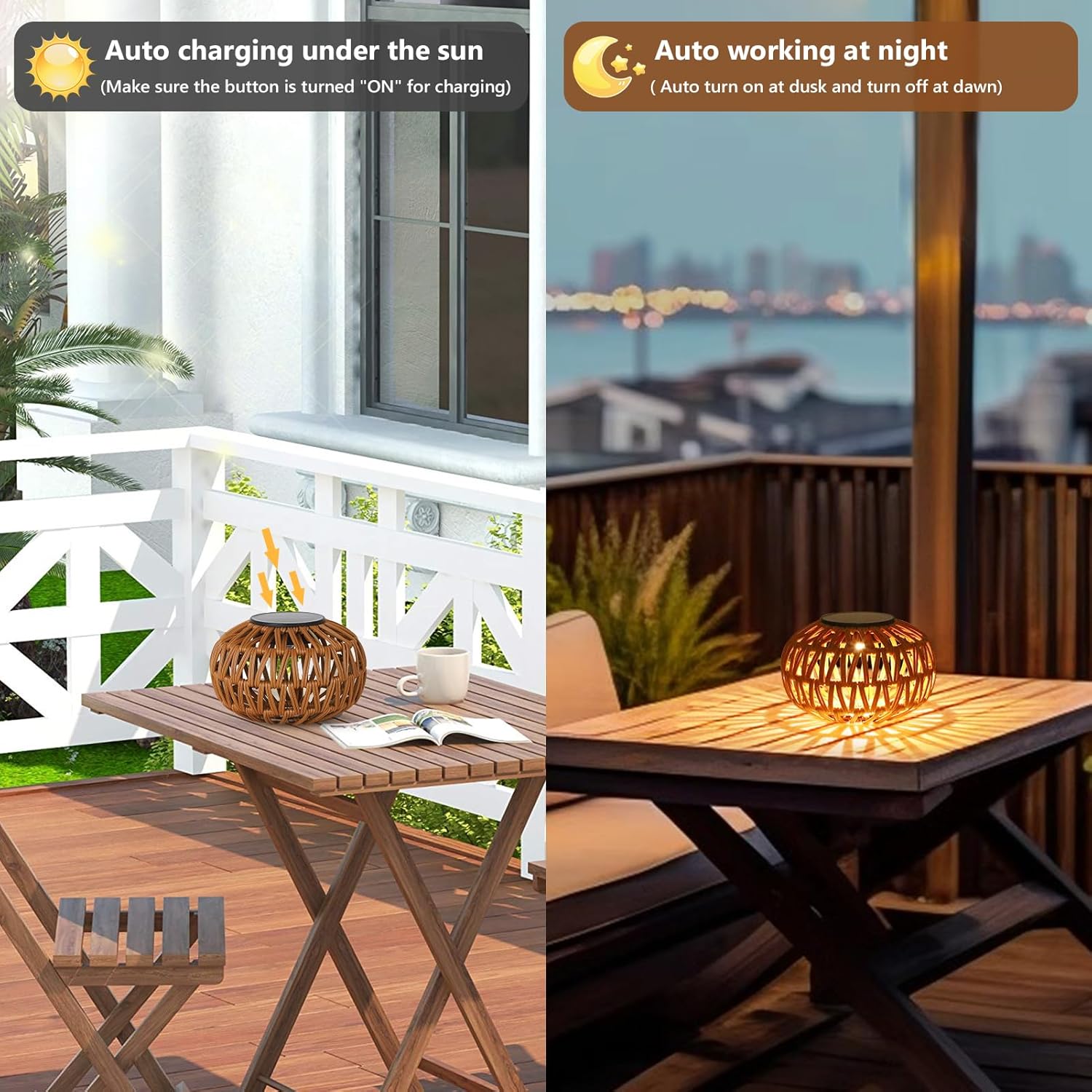 2 Pack Solar Lanterns Outdoor Waterproof, Outdoor Table Lamp Decor, Rattan Solar Lights Decorative, Small Tabletop Lantern Gifts for Mom, Grandma, Lantern Lights Outside for Garden, Yard, Steps - Image 6