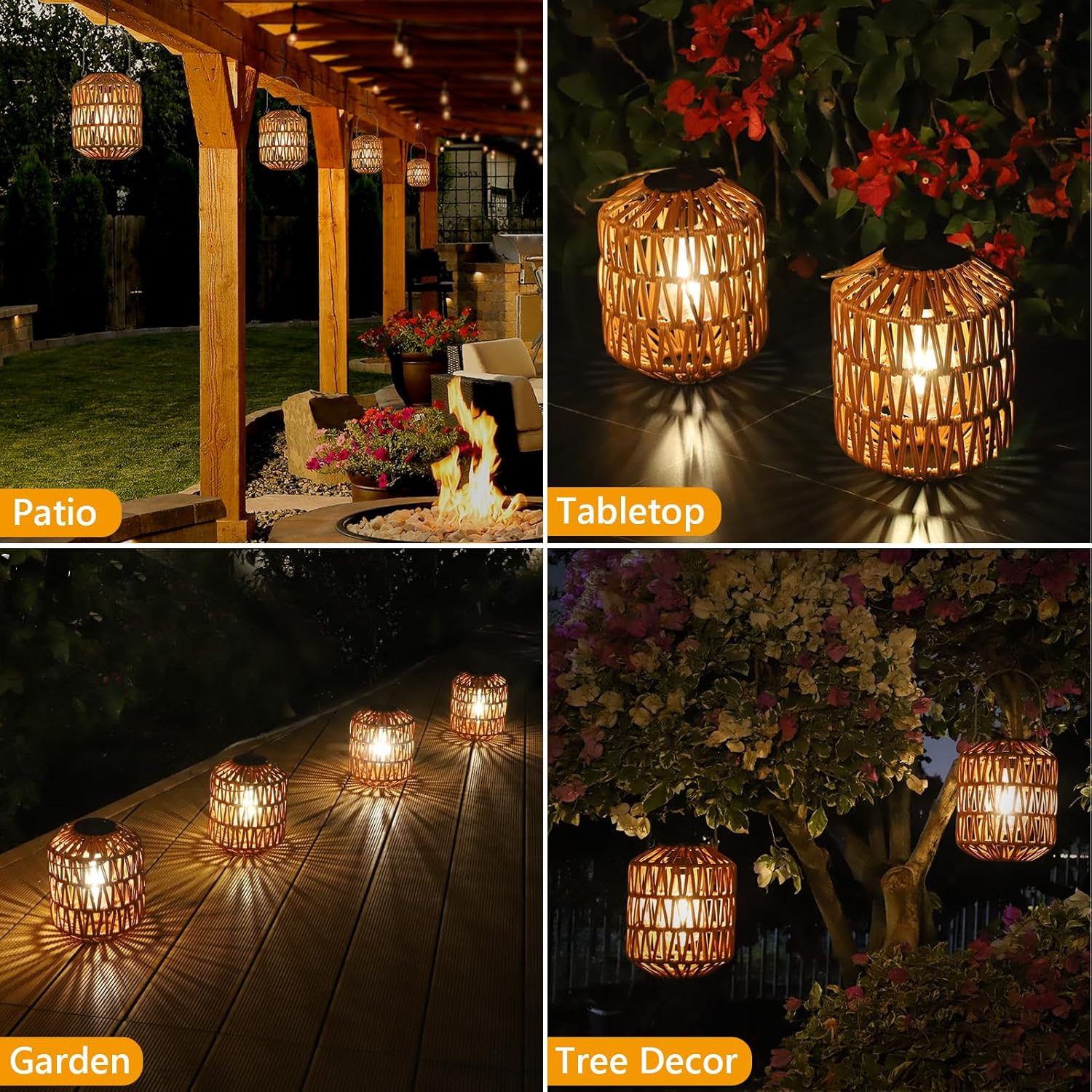 2 Pack Solar Lanterns Outdoor Waterproof, Rattan Solar Lights for Yard, Outdoor Garden Lights, Hanging Lanterns Decorative Birthday Gifts for Mom Grandma, Outdoor Lanterns for Porch, Patio, Pathway - Image 5
