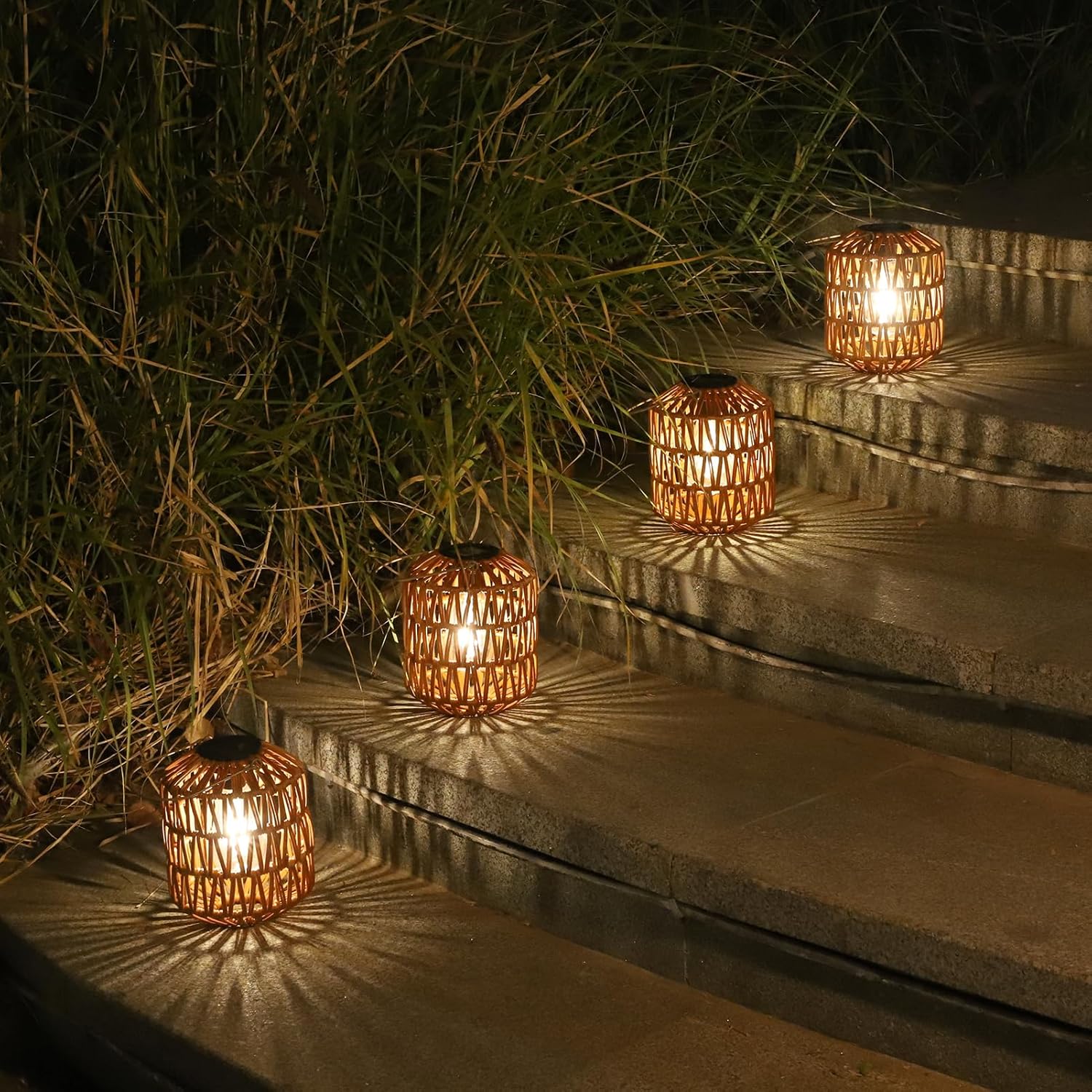 2 Pack Solar Lanterns Outdoor Waterproof, Rattan Solar Lights for Yard, Outdoor Garden Lights, Hanging Lanterns Decorative Birthday Gifts for Mom Grandma, Outdoor Lanterns for Porch, Patio, Pathway - Image 6