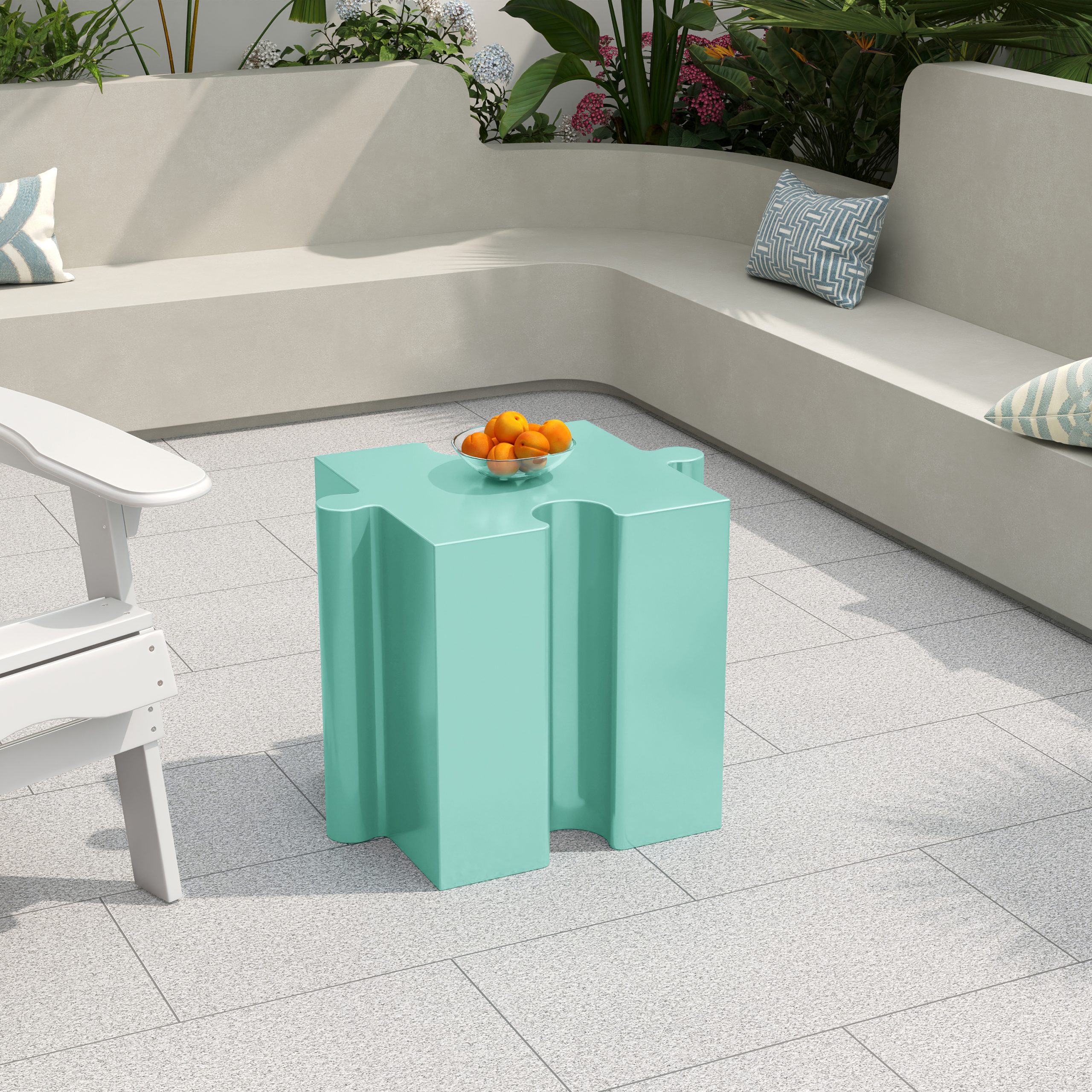 Puzzle Art Side Table, Modular Concave Edge MGO Table - Buy Singles or Combine for Custom Layouts, Indoor & Outdoor,Light Green Color - Image 3