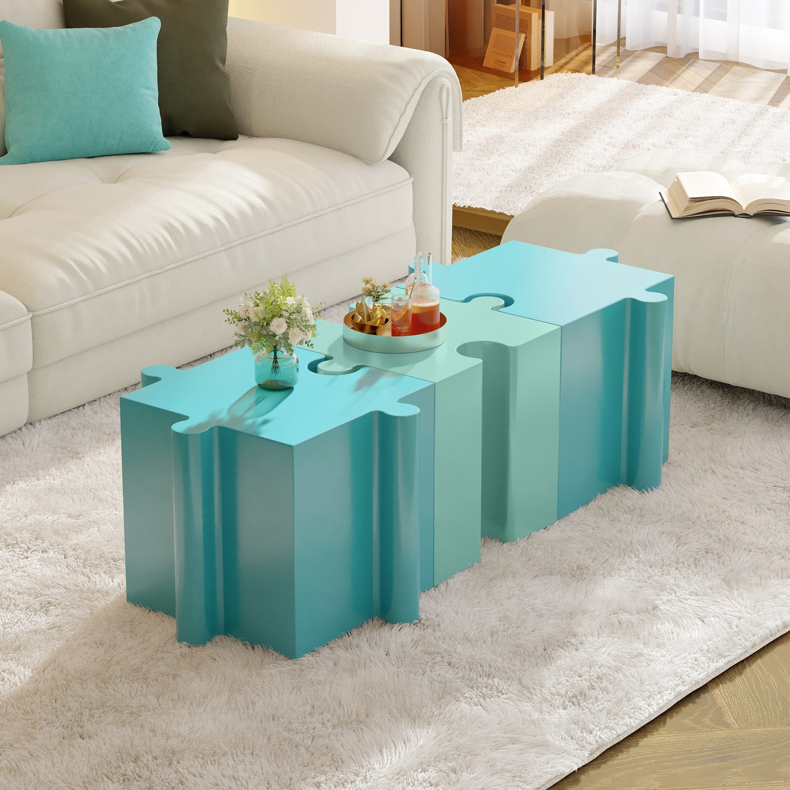 Puzzle Art Side Table, Modular Concave Edge MGO Table - Buy Singles or Combine for Custom Layouts, Indoor & Outdoor,Light Green Color - Image 5