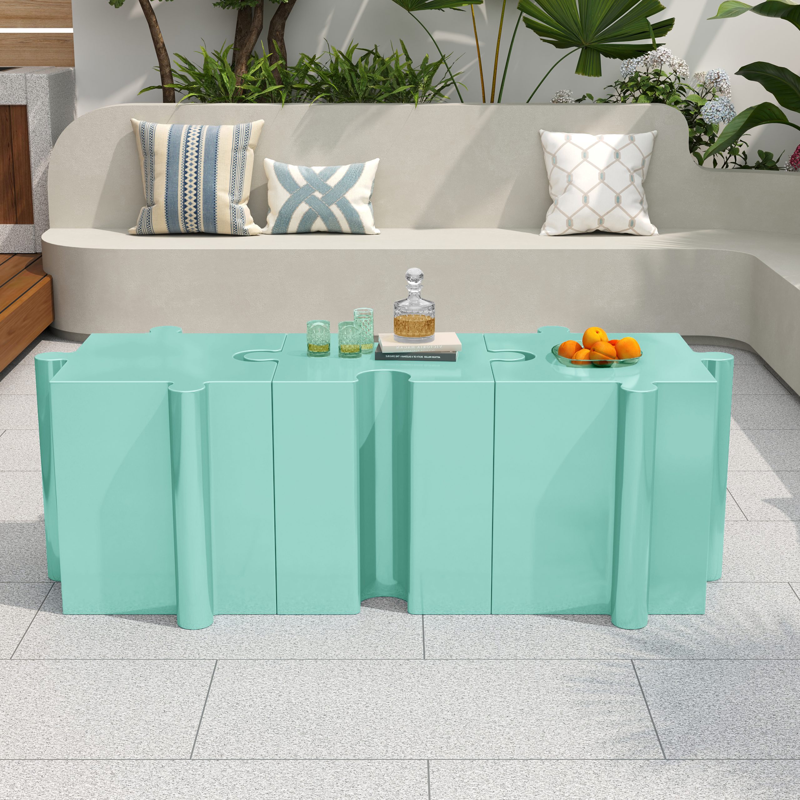 Puzzle Art Side Table, Modular Concave Edge MGO Table - Buy Singles or Combine for Custom Layouts, Indoor & Outdoor,Light Green Color - Image 6