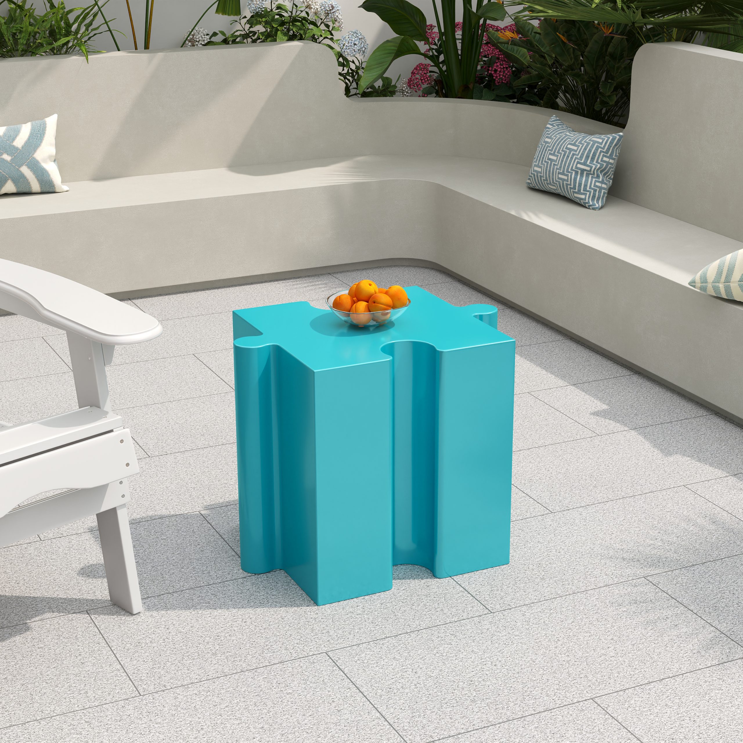 Puzzle Art Side Table, Modular Concave Edge MGO Table - Buy Singles or Combine for Custom Layouts, Indoor & Outdoor,Light Blue Color - Image 3
