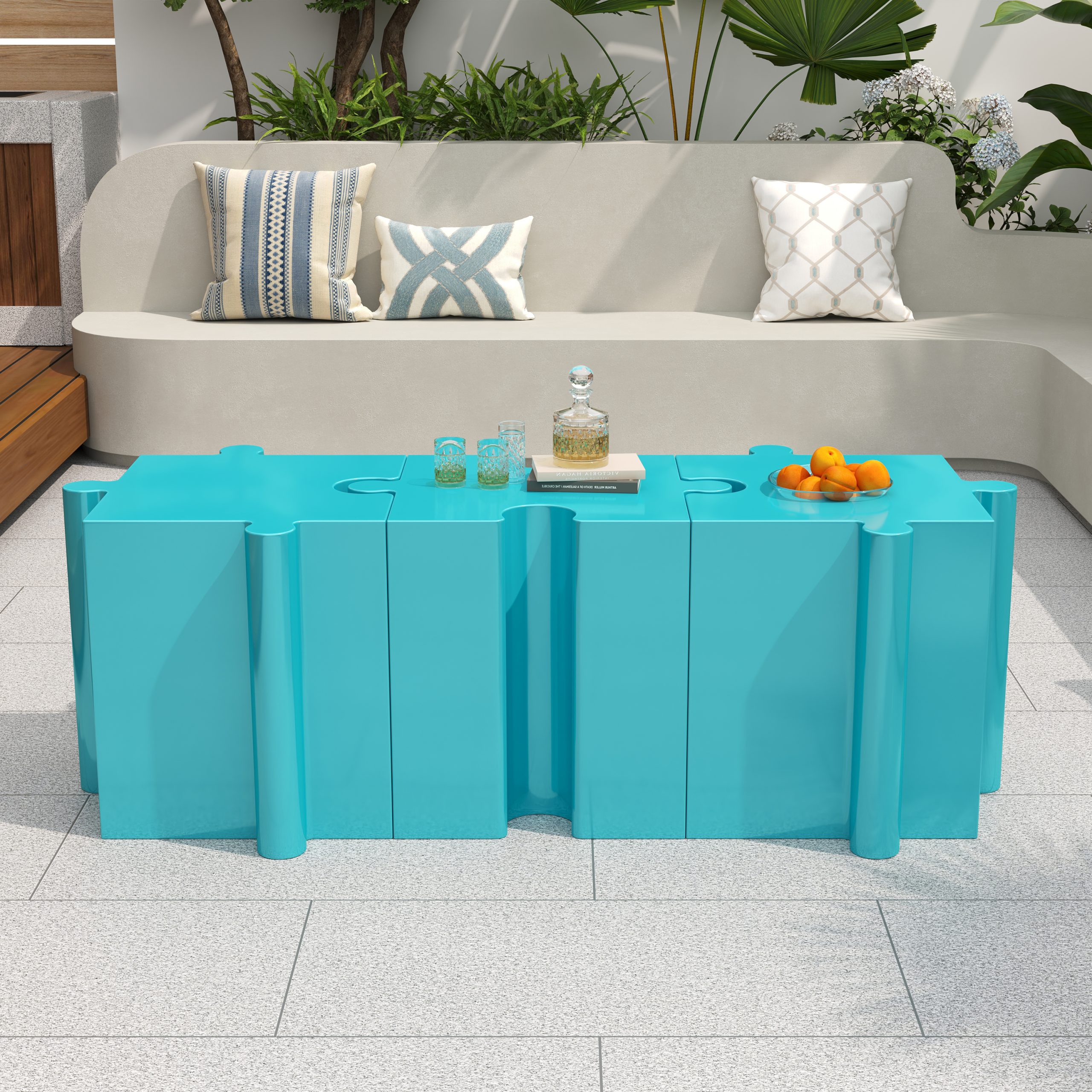 Puzzle Art Side Table, Modular Concave Edge MGO Table - Buy Singles or Combine for Custom Layouts, Indoor & Outdoor,Light Blue Color - Image 6