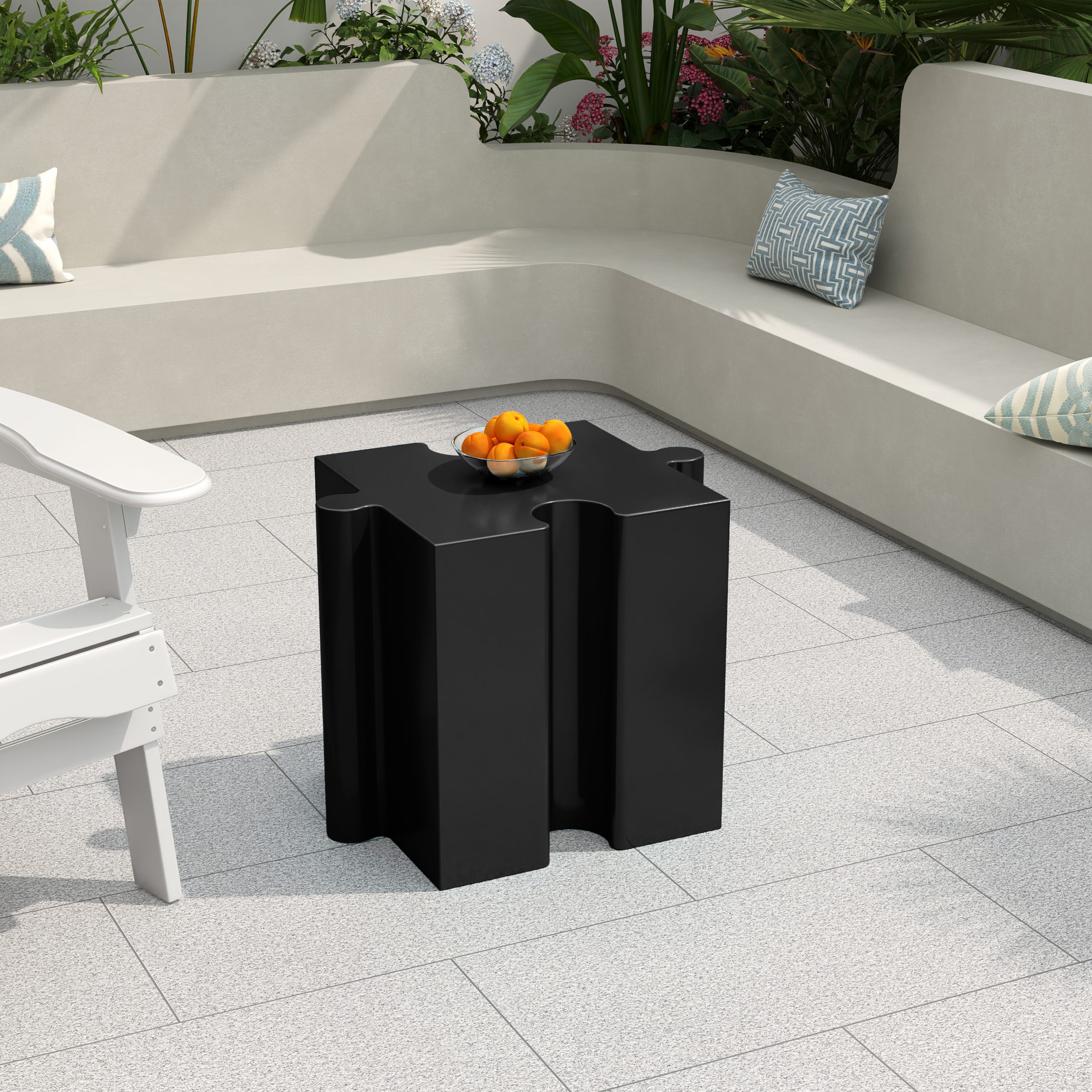 Puzzle Art Side Table, Modular Concave Edge MGO Table - Buy Singles or Combine for Custom Layouts, Indoor & Outdoor,Black Color - Image 3