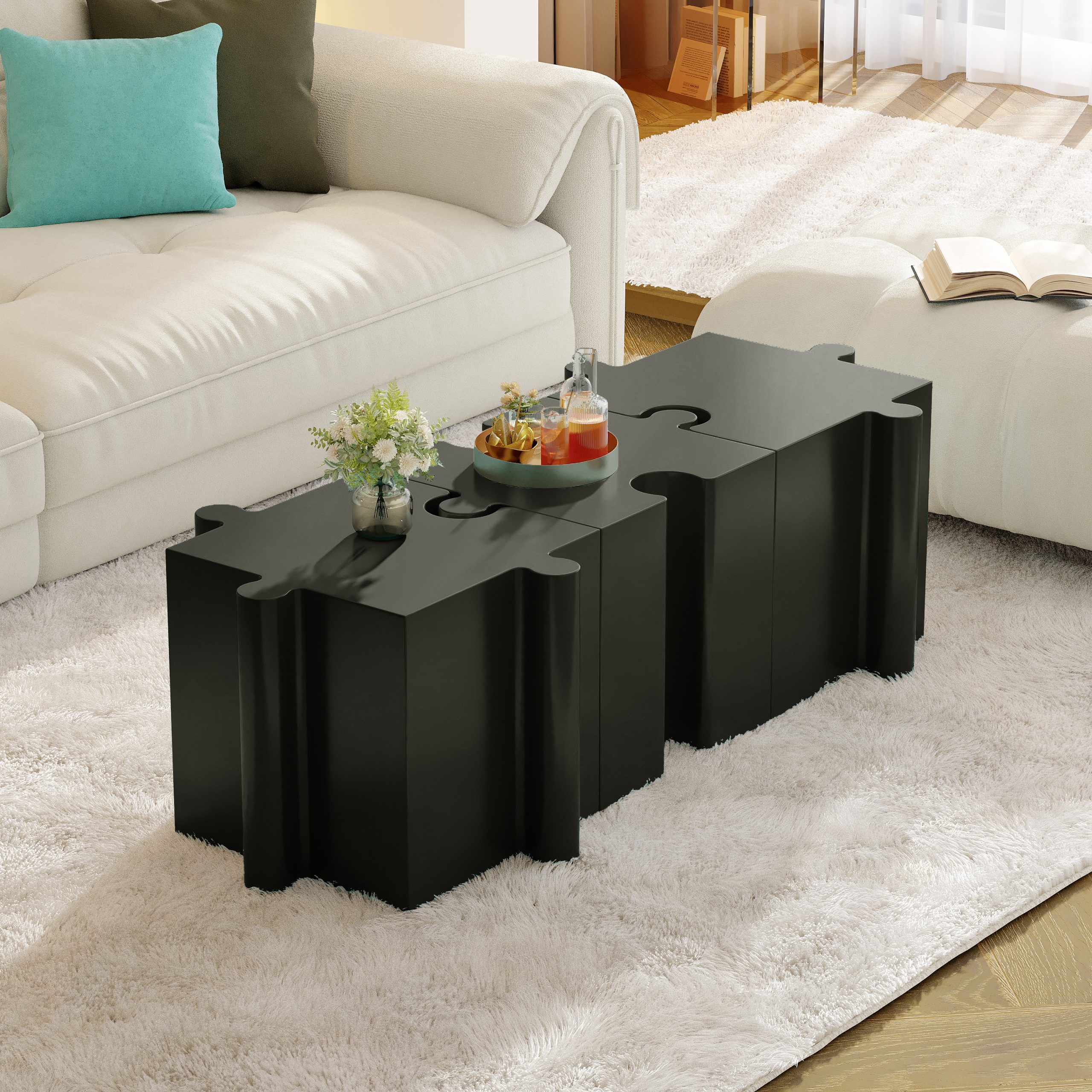 Puzzle Art Side Table, Modular Concave Edge MGO Table - Buy Singles or Combine for Custom Layouts, Indoor & Outdoor,Black Color - Image 5
