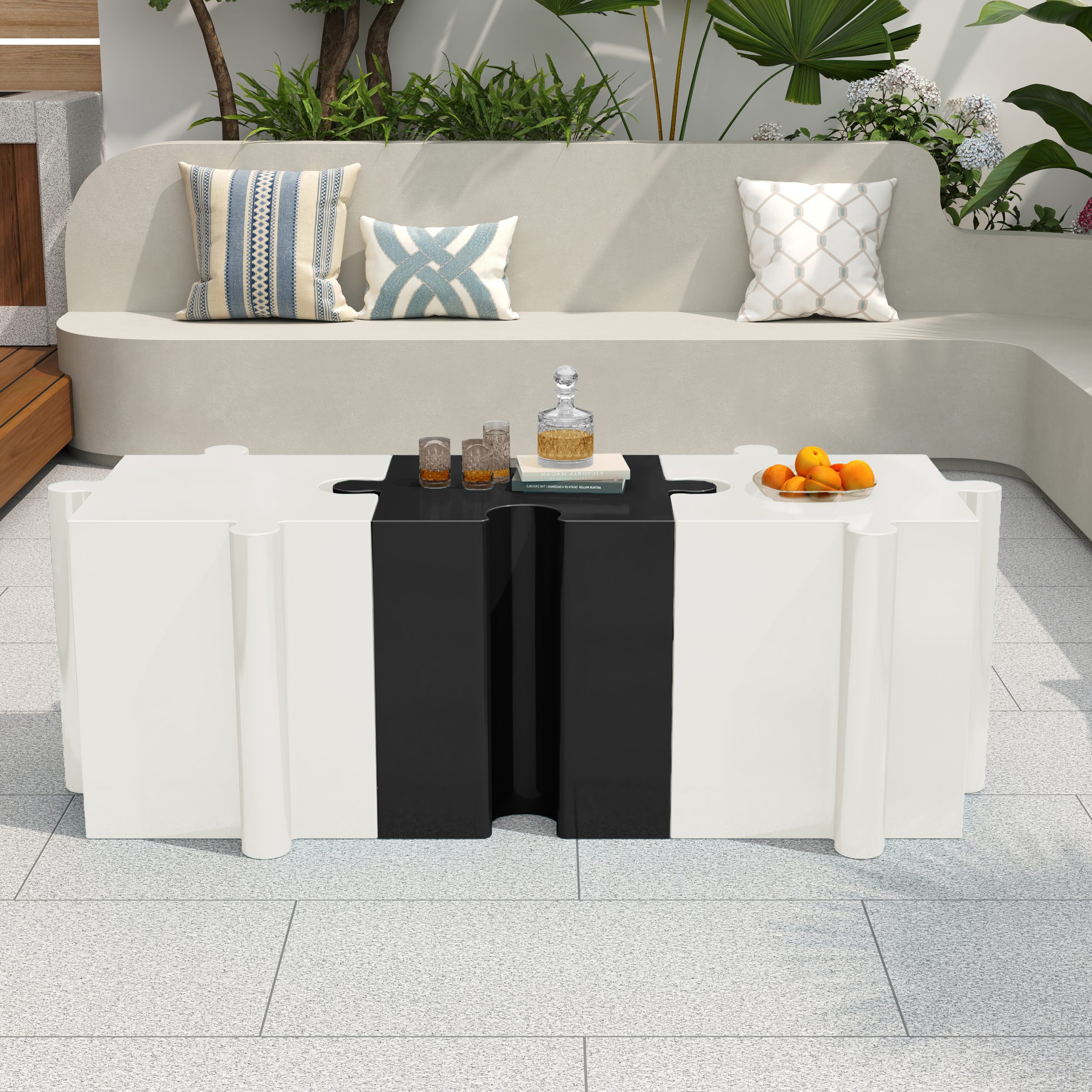 Puzzle Art Side Table, Modular Concave Edge MGO Table - Buy Singles or Combine for Custom Layouts, Indoor & Outdoor,Black Color - Image 6