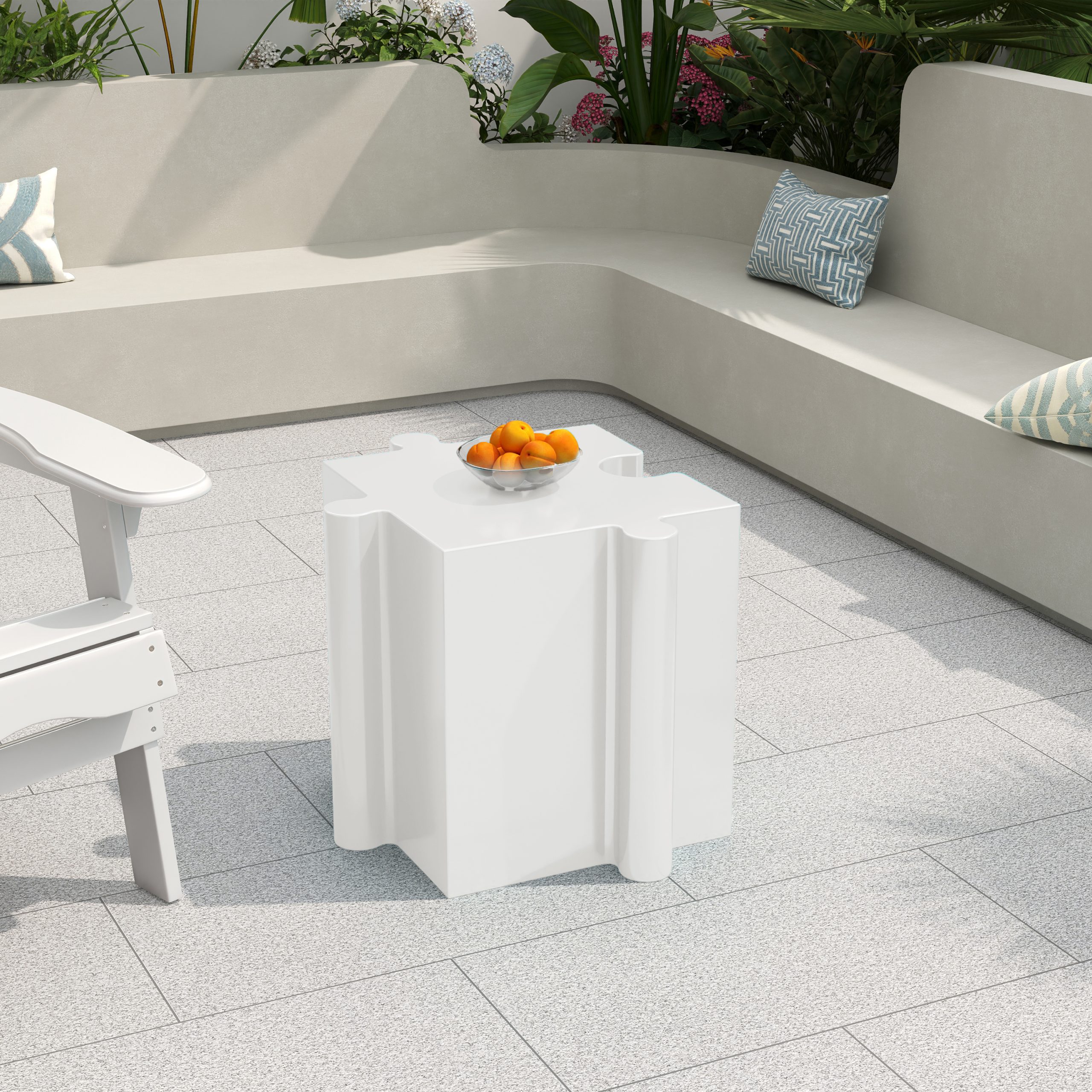 Puzzle Art Side Table, Modular Convex Edge MGO Table - Buy Singles or Combine for Custom Layouts, Indoor & Outdoor,White Color - Image 3