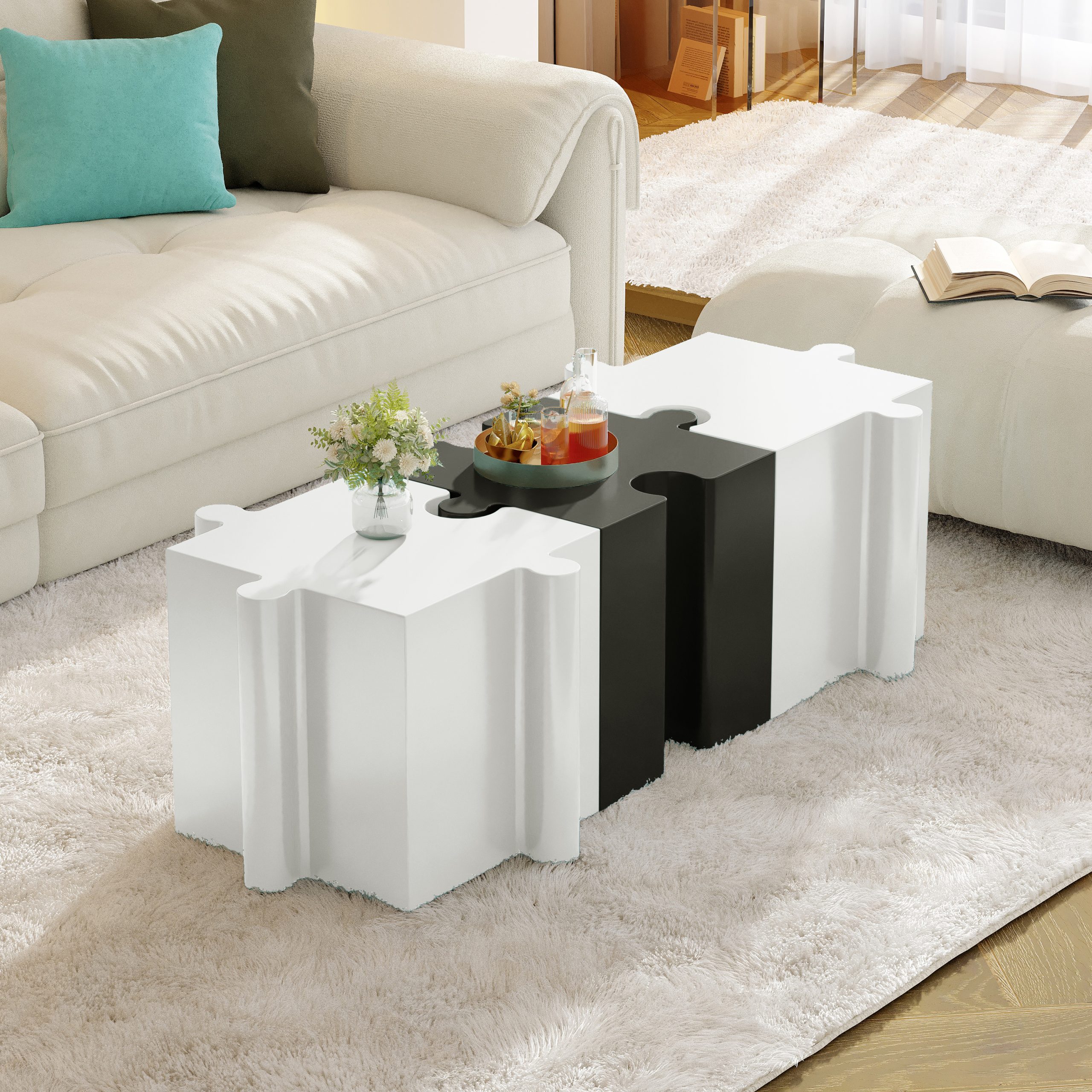 Puzzle Art Side Table, Modular Convex Edge MGO Table - Buy Singles or Combine for Custom Layouts, Indoor & Outdoor,White Color - Image 4