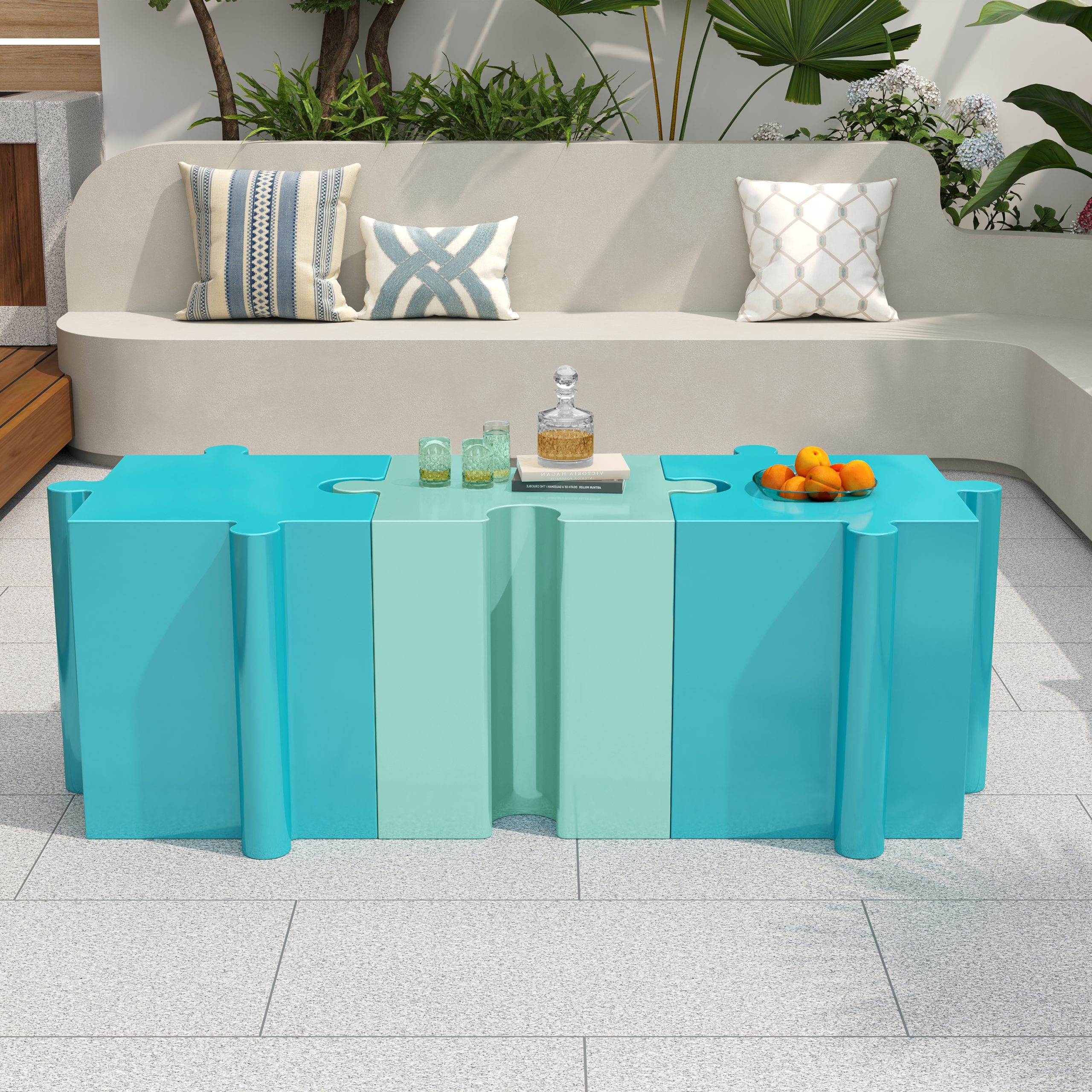 Puzzle Art Side Table, Modular Convex Edge MGO Table - Buy Singles or Combine for Custom Layouts, Indoor & Outdoor,Light Blue Color - Image 4