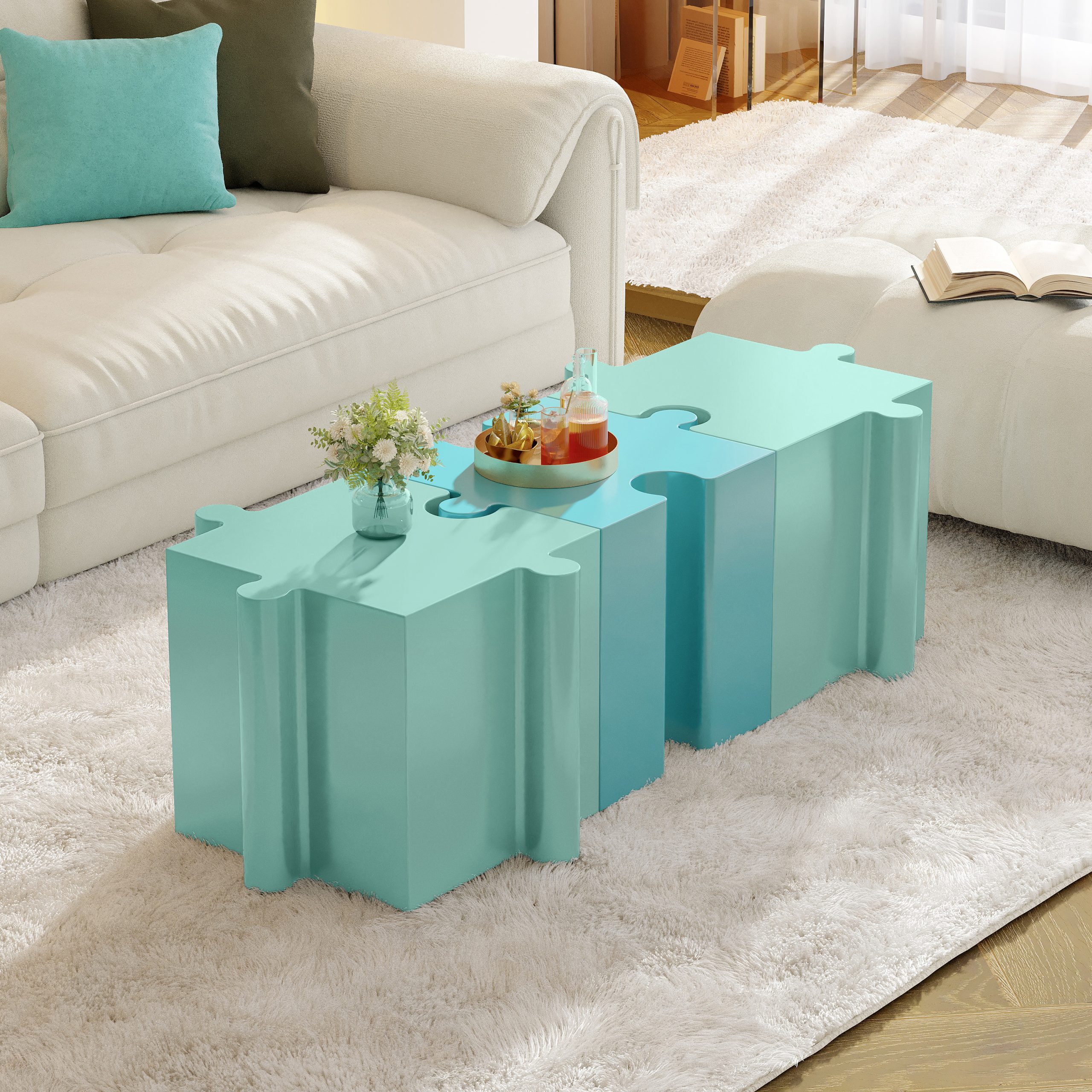 Puzzle Art Side Table, Modular Convex Edge MGO Table - Buy Singles or Combine for Custom Layouts, Indoor & Outdoor,Light Green Color - Image 5