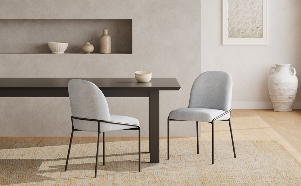 Modern Dining Chair with Soft Grey Linen Textured Polyester Fabric, bronze color Iron Frame,Set of 2,Light Grey - Image 2