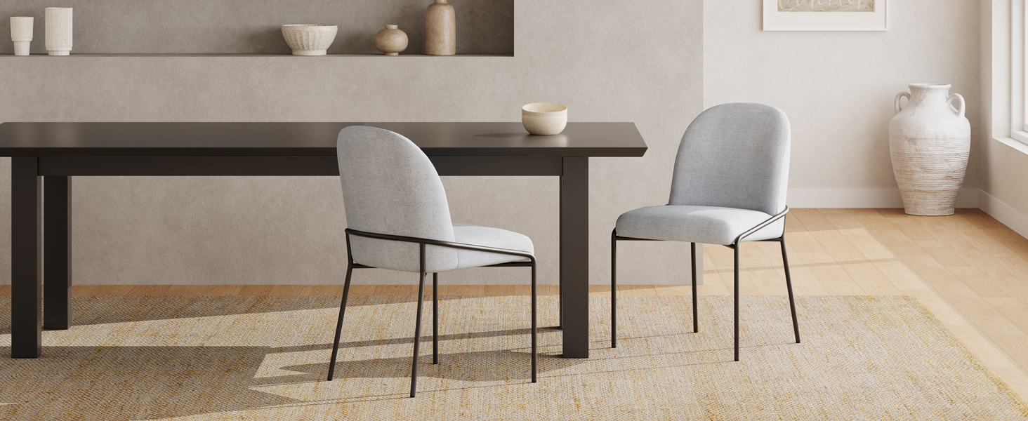Modern Dining Chair with Soft Grey Linen Textured Polyester Fabric, bronze color Iron Frame,Set of 2,Light Grey - Image 3