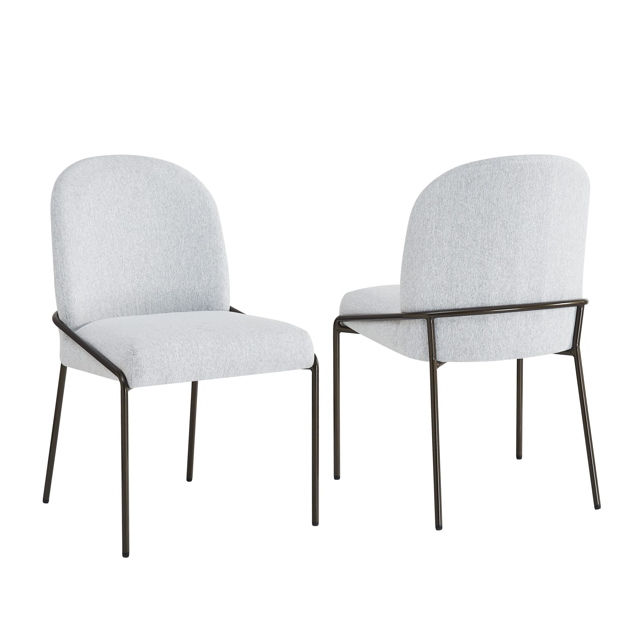 Modern Dining Chair with Soft Grey Linen Textured Polyester Fabric, bronze color Iron Frame,Set of 2,Light Grey - Image 5